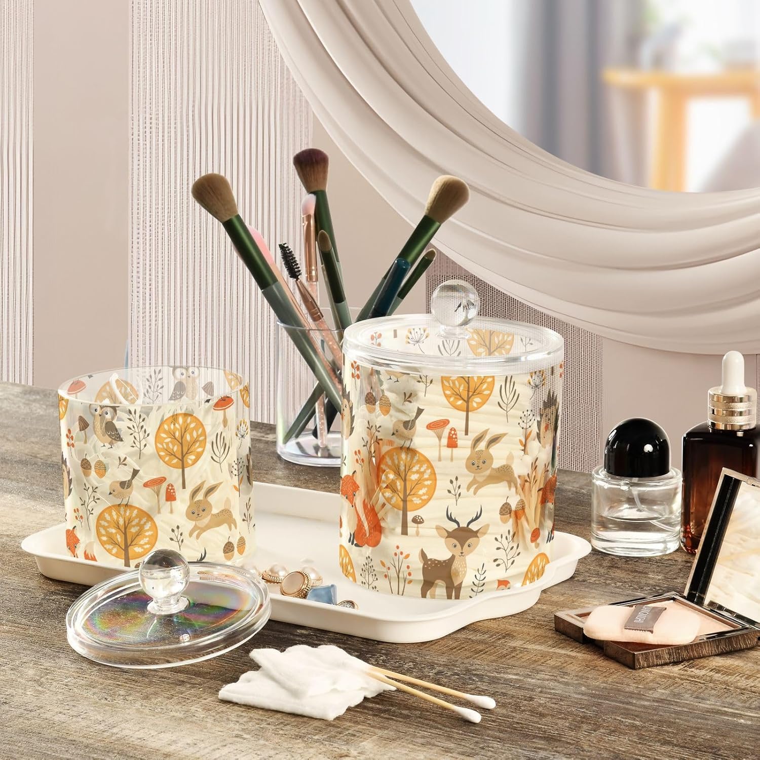 Autumn Forest Animals Jars with Lids Bathroom Canisters Decorative Jars Laundry Pods Container Cotton Pad Dispenser for Dorm Room Essentials for