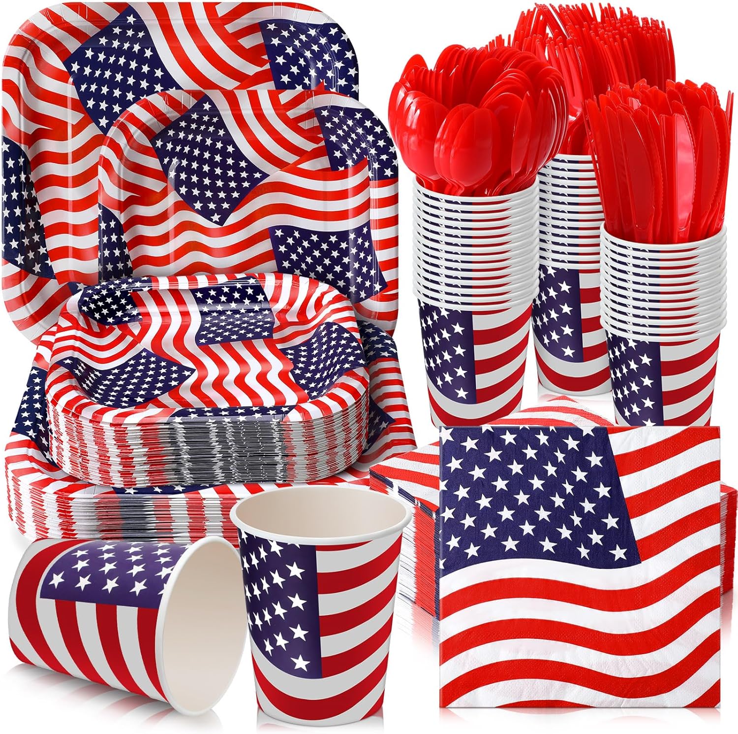 Juego de vajilla de 350 piezas de suministros de fiesta, juego de vajilla para 50 platos de papel de invitados, servilletas, tazas, cuchillo,