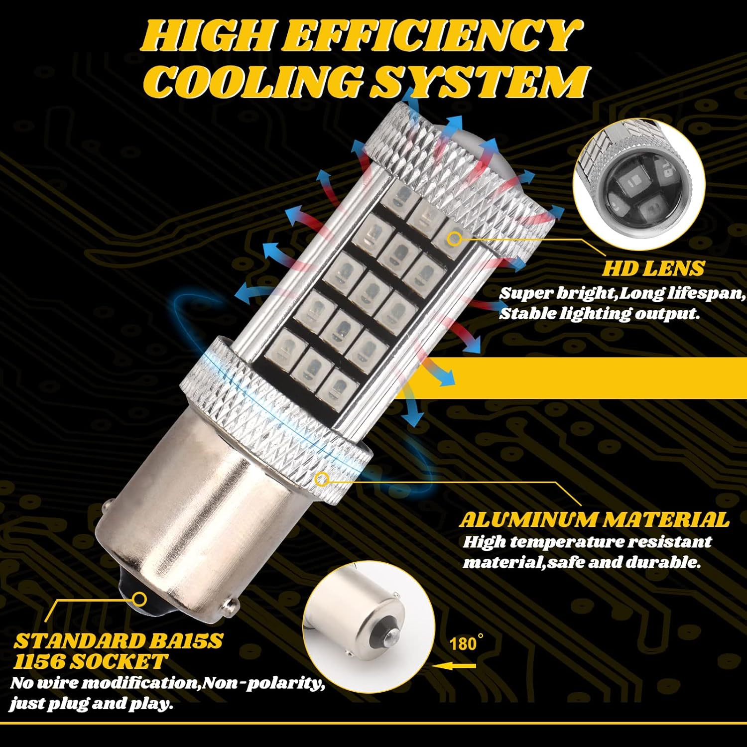 EverBrightt – Paquete de 2 luces LED de señal de giro LED 990 lúmenes 1156 BA15S 2835 66SMD, luces de estacionamiento con lente