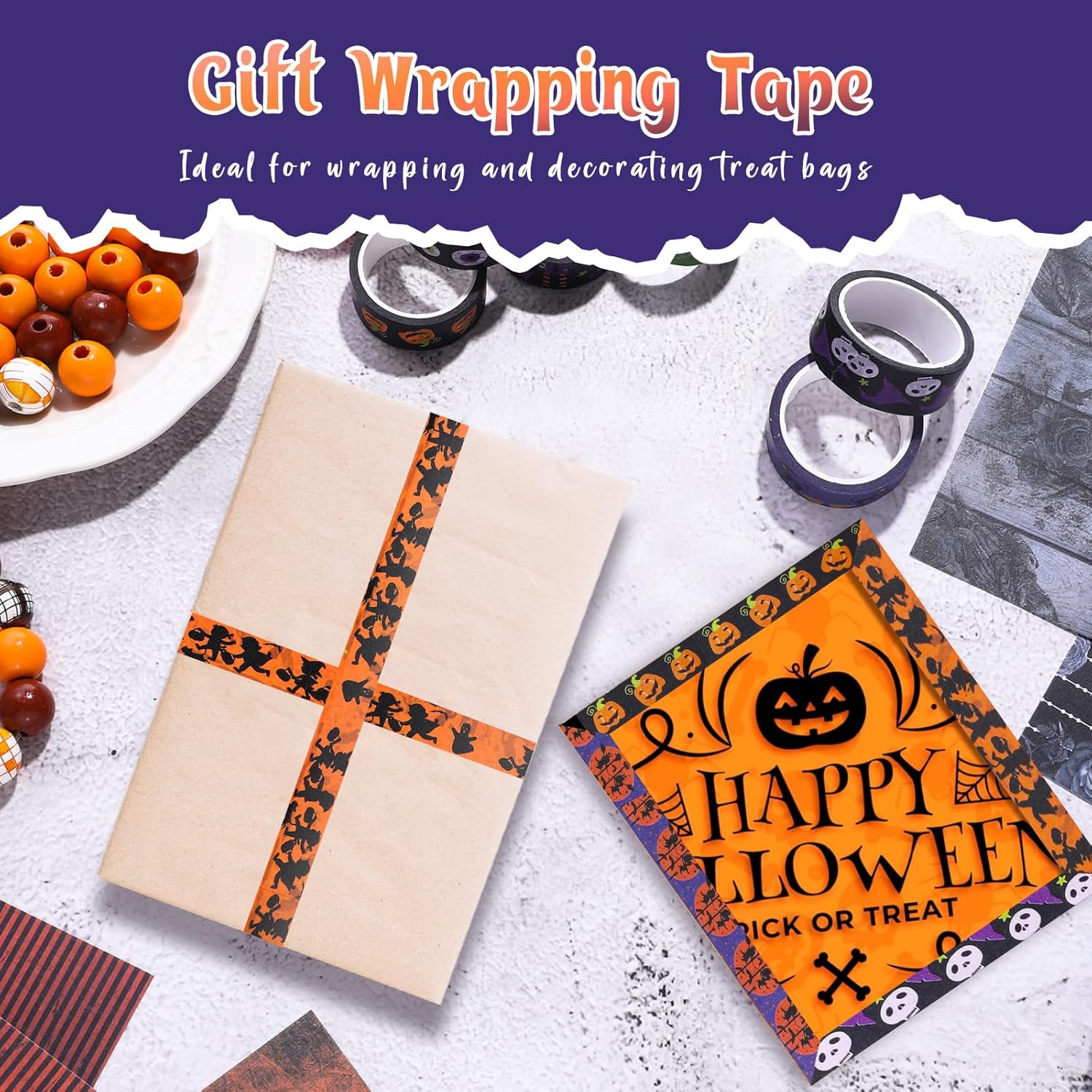 12 rollos de cinta Washi de Halloween, cinta decorativa de terror de Halloween con patrones de telaraña de calabaza, fantasma, murciélago, araña,