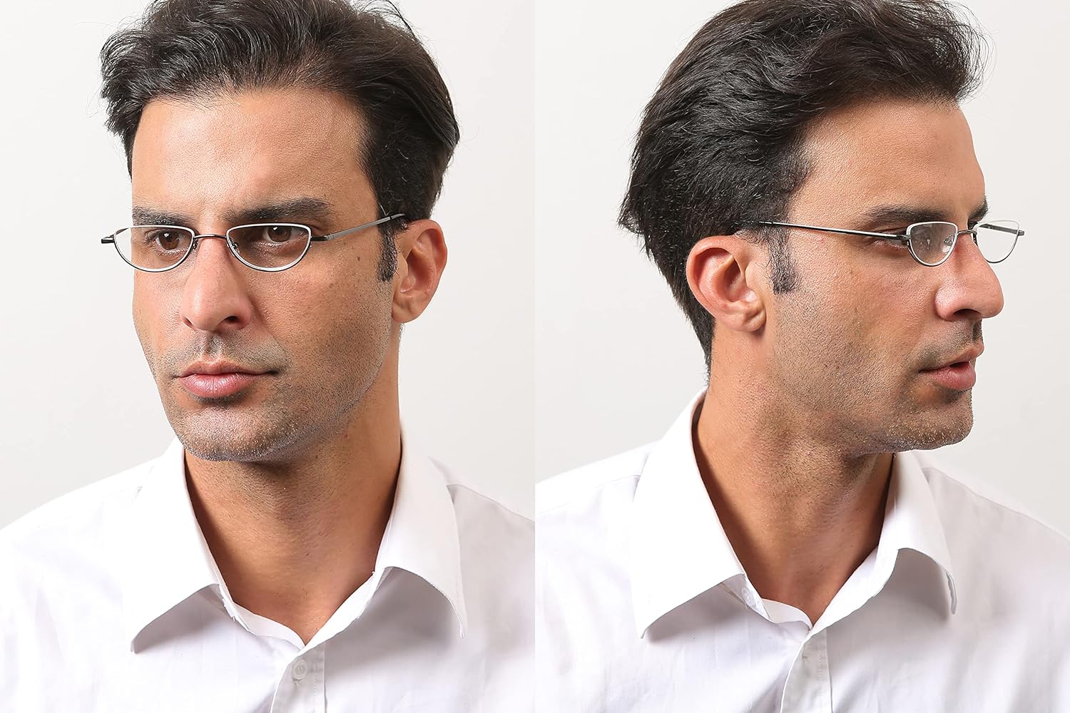 REAVEE Paquete de 2 lentes de lectura de media lente para hombres y mujeres, bisagra de resorte, lentes de lectura de medio marco de metal, lentes