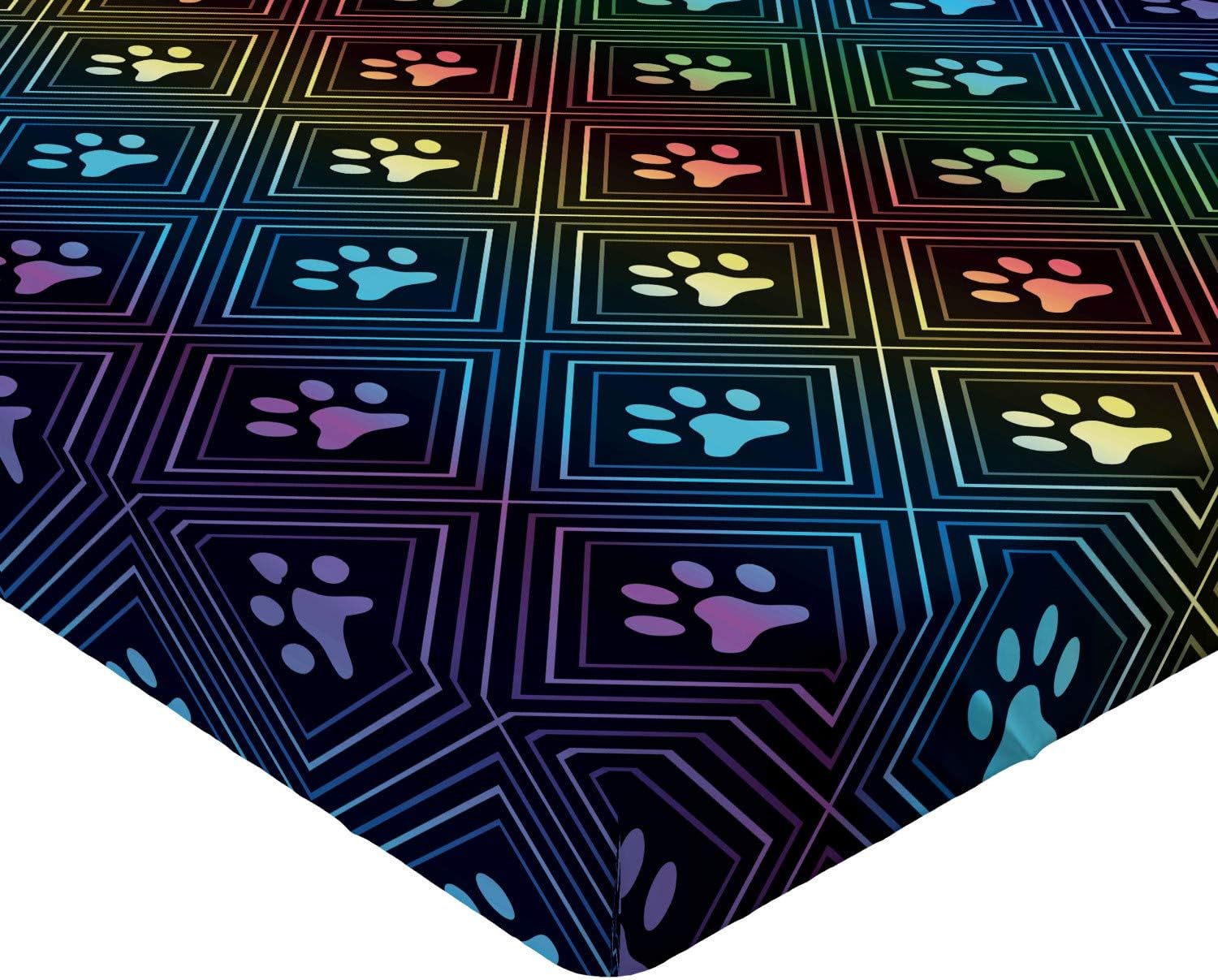 Ambesonne Sábana bajera ajustable para amantes de los perros, patrón de estampado de patas, diseño de rombos en forma de rombo, arreglo geométrico,