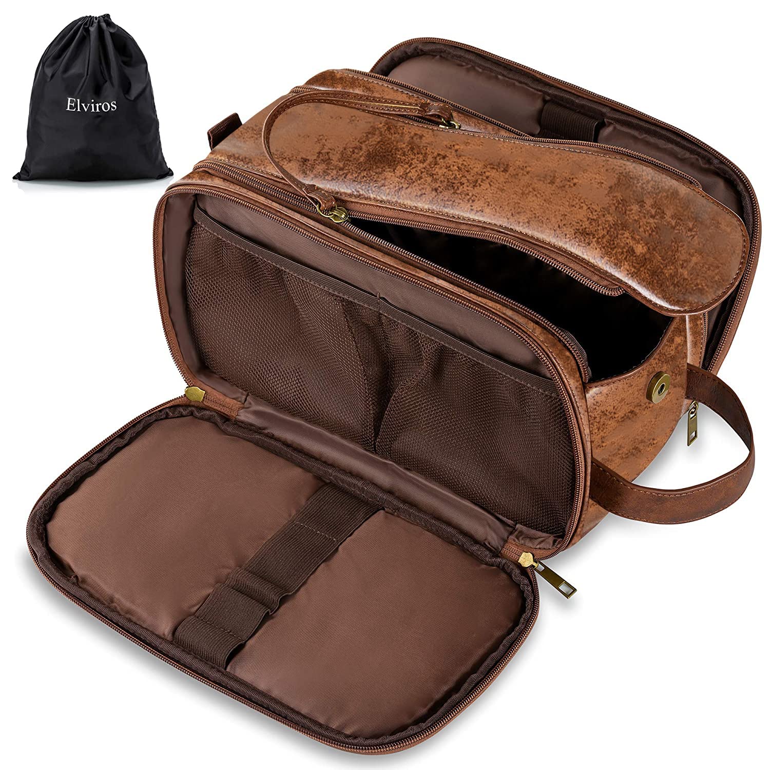 Elviros – Bolsa para artículos de aseo personal para hombre, resistente al agua, organizador de artículos de aseo personal para viajes largos, de
