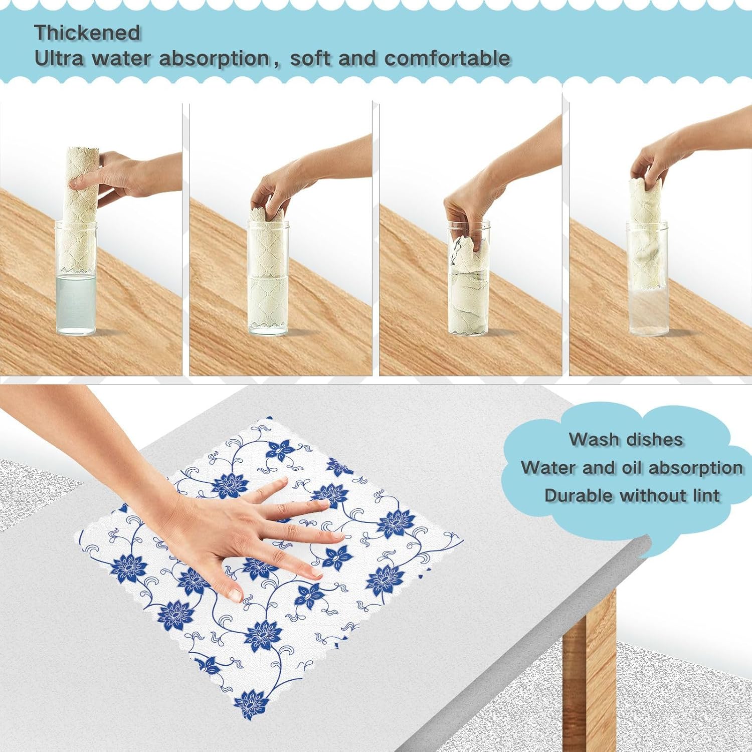 FRODOTGV Juego de toallas de cocina y paños de cocina con patrón de porcelana china azul blanco y azul de secado rápido de microfibra de secado