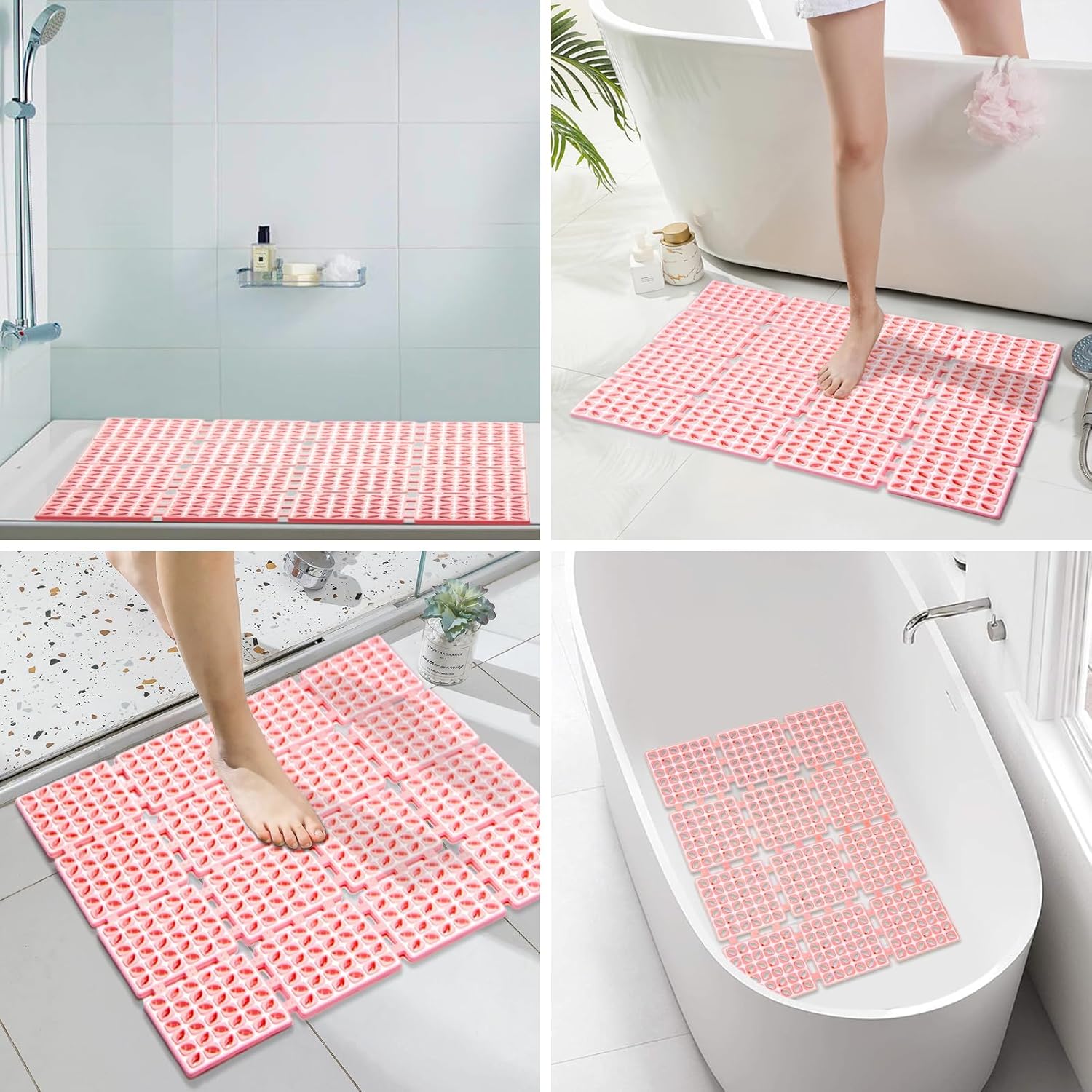 Tapete de ducha antideslizante, 24 x 24 pulgadas, tapete cuadrado antideslizante para ducha interior con orificios de drenaje, ventosas, drenaje