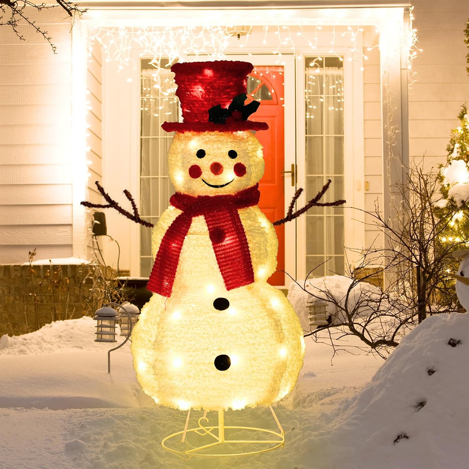 Higen Decoración de muñeco de nieve de Navidad iluminado para patio, muñeco de nieve de 2.3 pies, decoración para interiores y exteriores, plegable,