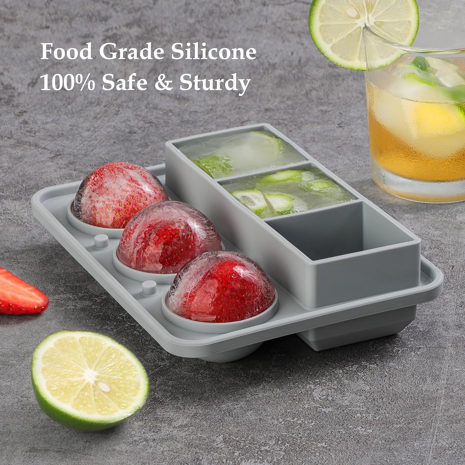 Morfone – Bandejas para cubitos de hielo, 3 unidades, moldes redondos de silicona para bolas de hielo y moldes cuadrados grandes con tapas, diseño