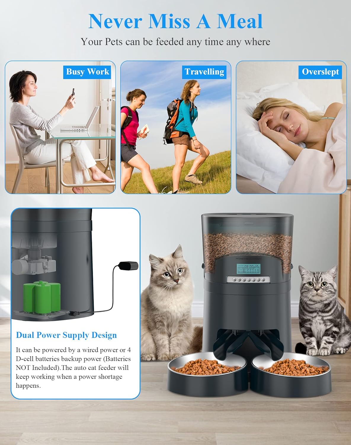 HoneyGuaridan – Comedero automático para gatos, 4.5L, dispensador de alimentos para 2 gatos, perros, dispensador de alimentos para gatos, control de
