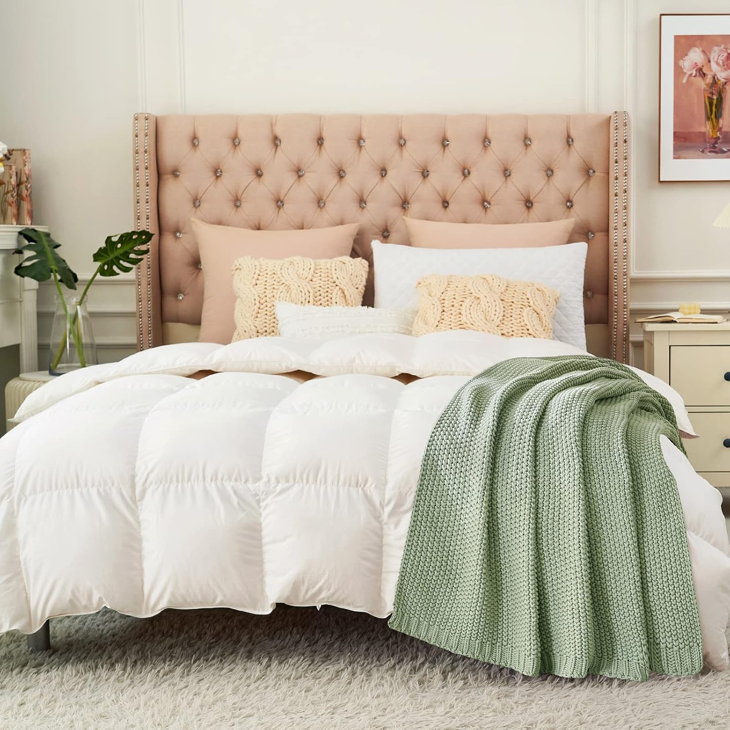 Manta de punto trenzado grueso, ligera, color verde claro, 100% algodón orgánico, para sofá, cama, guardería, rústico, shabby chic, casa de campo