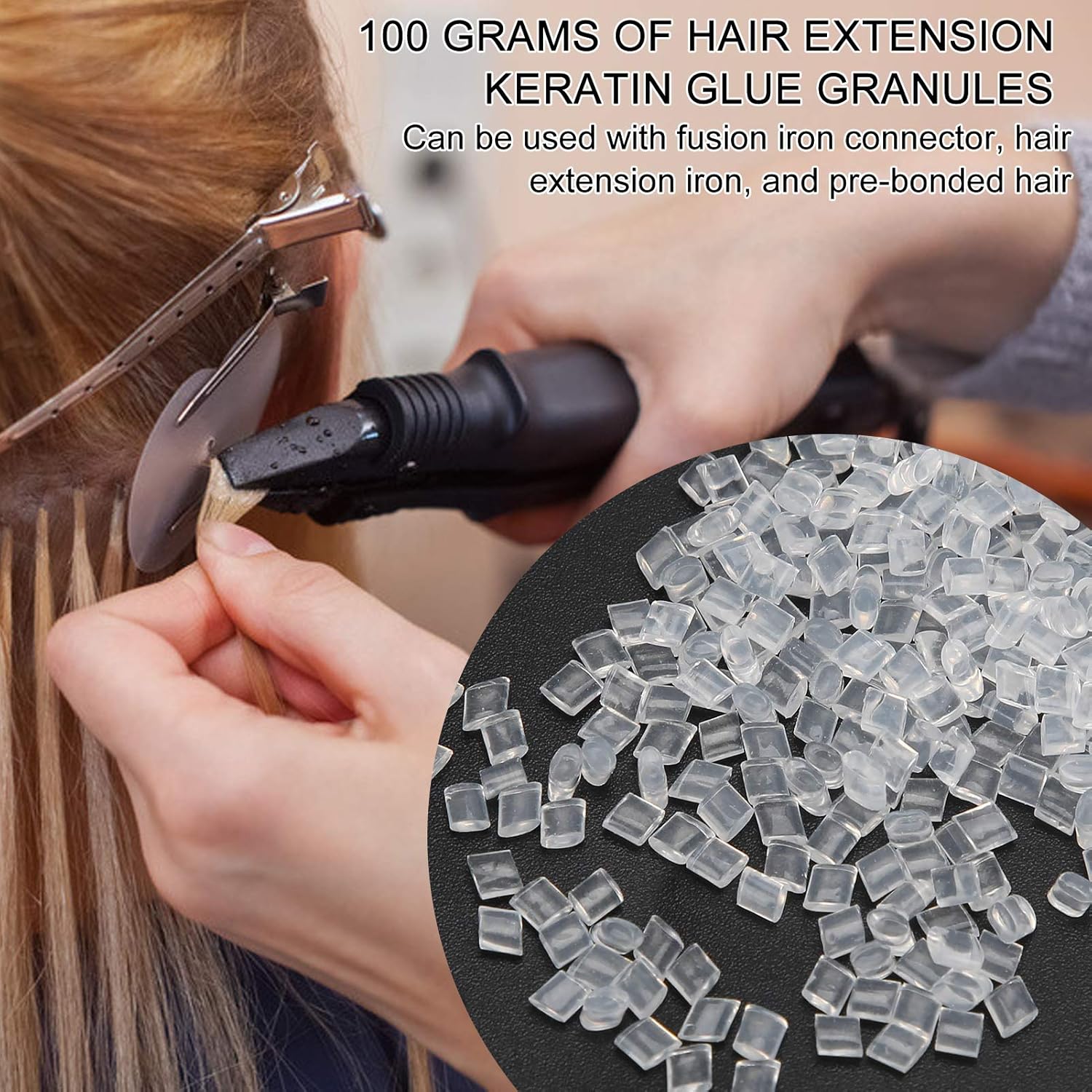 Extensión de cabello, 3.53 oz de pegamento transparente para el cabello, extensión caliente, gránulos, puntas de pegamento italiano, gránulos,