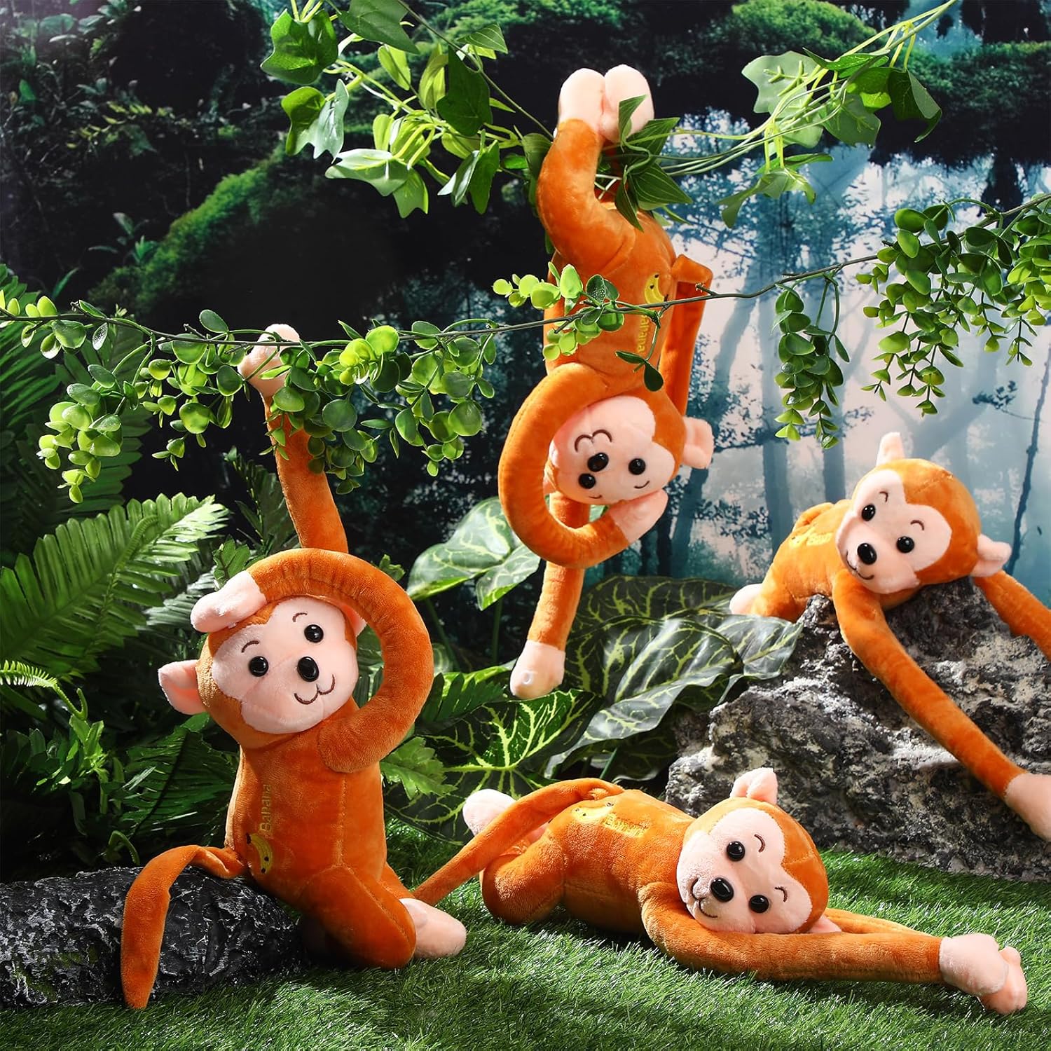 Paquete de 4 monos de peluche colgantes de 17.8 pulgadas con cierres de gancho y bucle, regalos de juguetes de peluche para adolescentes y adultos,