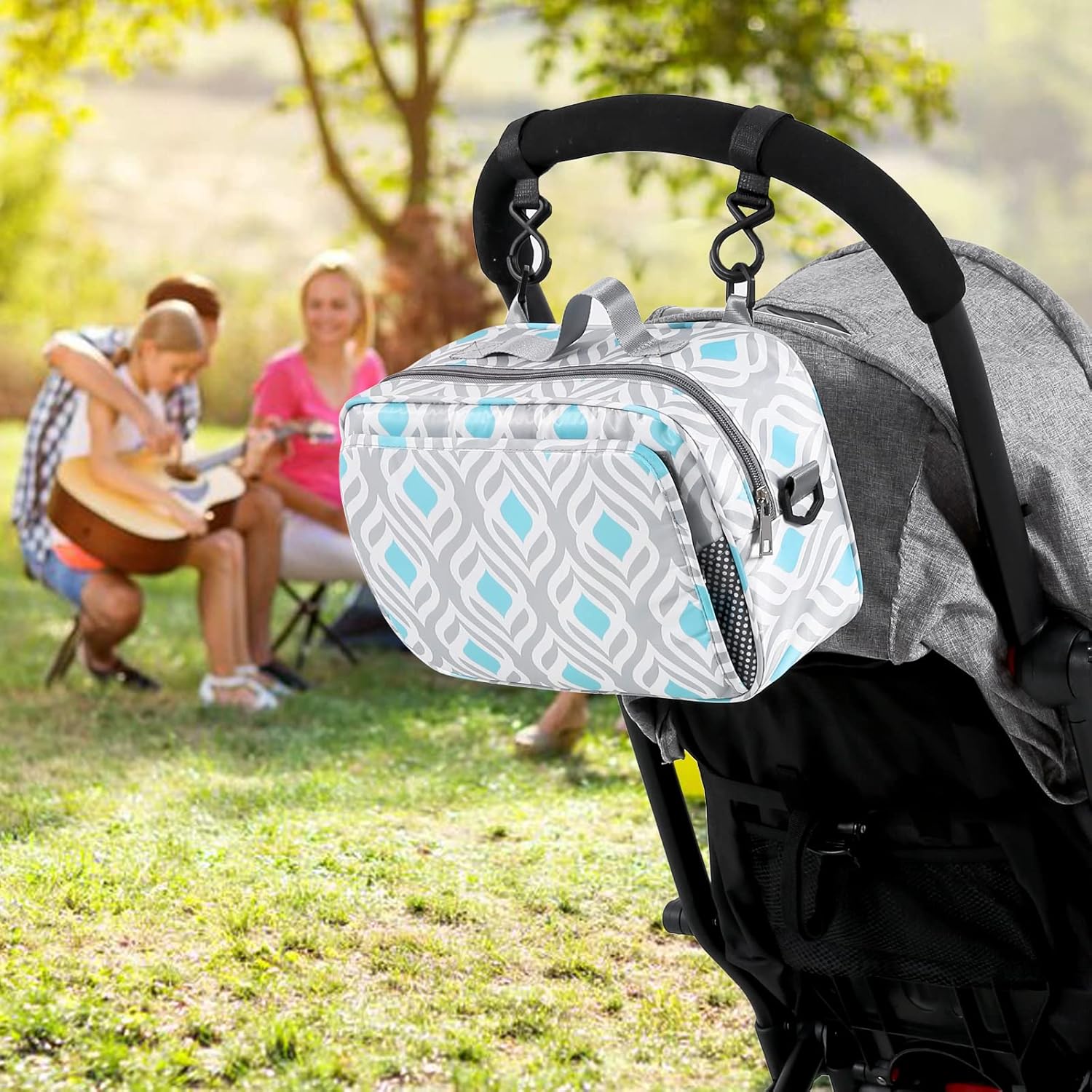 Bolsa organizadora de cochecito de bebé para almacenamiento de bebé estés donde estés, con múltiples bolsillos, ganchos antideslizantes y correa
