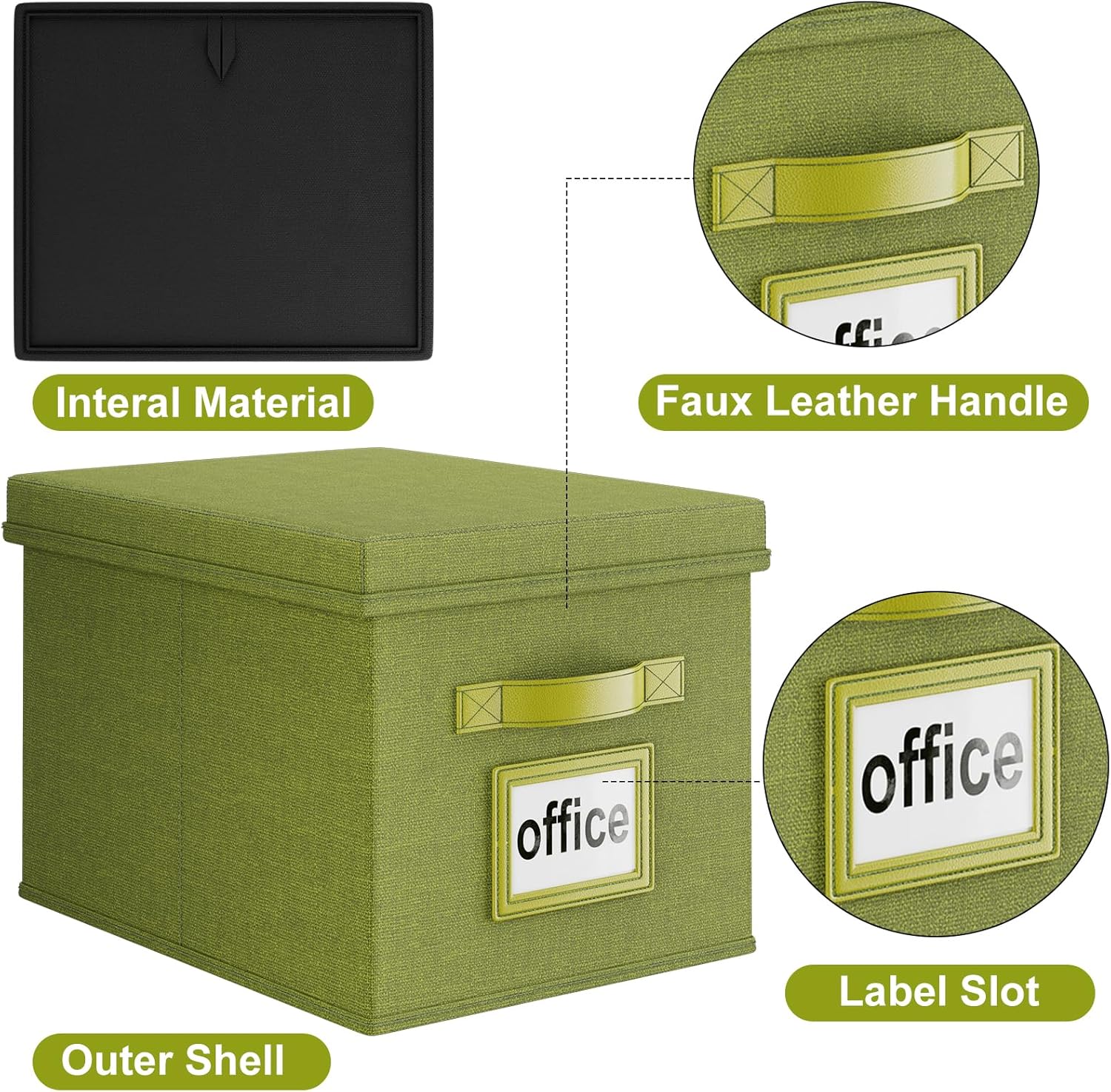 Huolewa Caja organizadora de archivos mejorada con tapa, caja de archivos decorativa con asa, organizador de archivos colgante de lino para