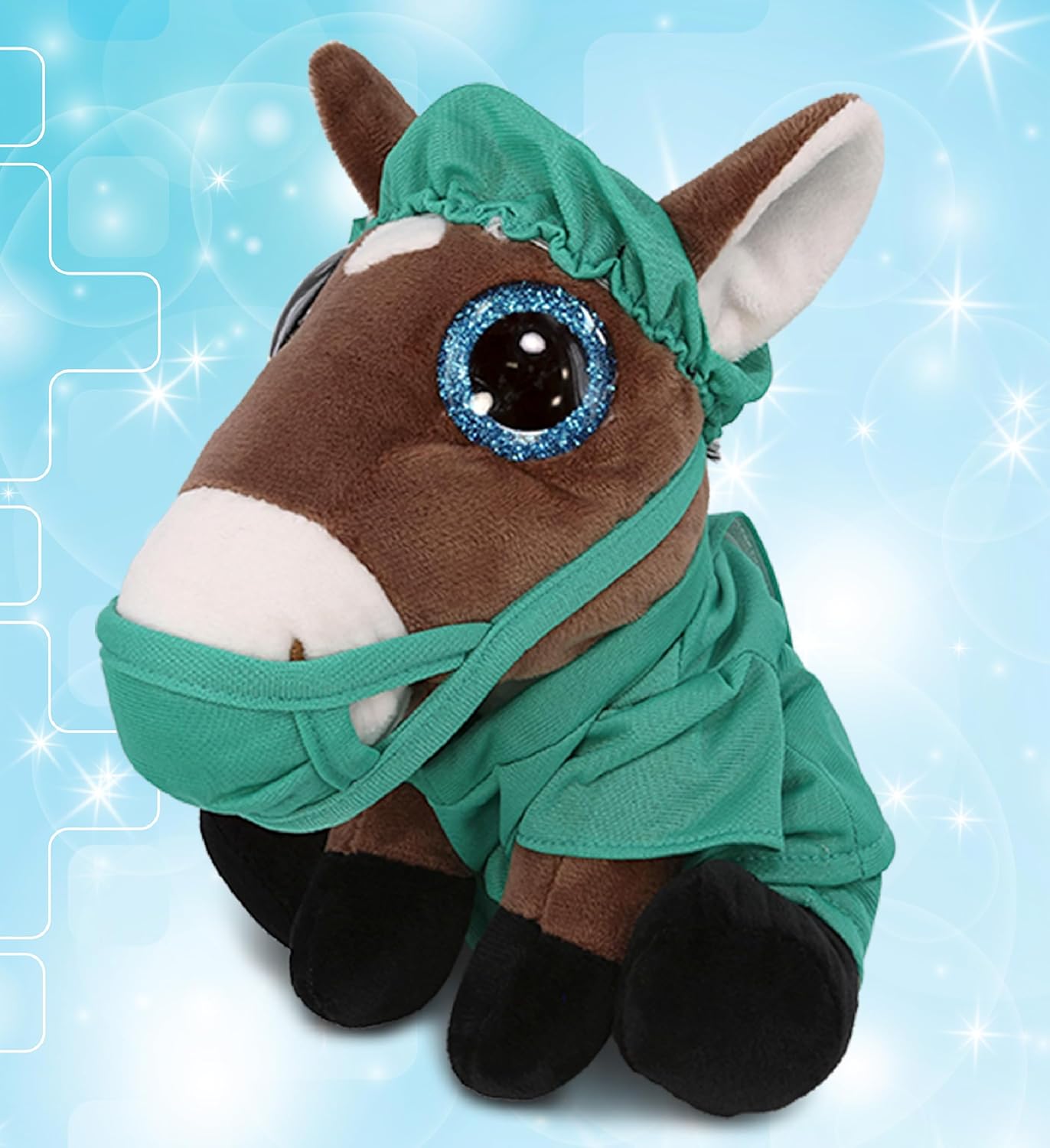 DolliBu Caballo grande  Juguete de peluche de Doctor de ojos brillantes  Disfraz de médico de caballo súper suave con uniforme médico y traje de