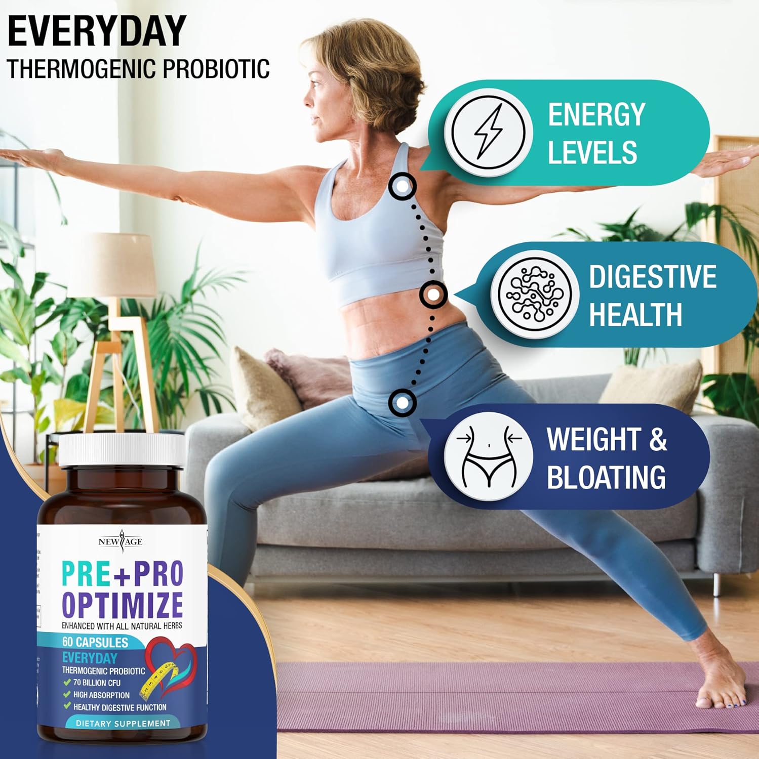 Probióticos Pro Optimize para mujeres, menopausia, 70 mil millones de UFC, salud digestiva, alivio para la hinchazón, sofocos, apoyo articular,