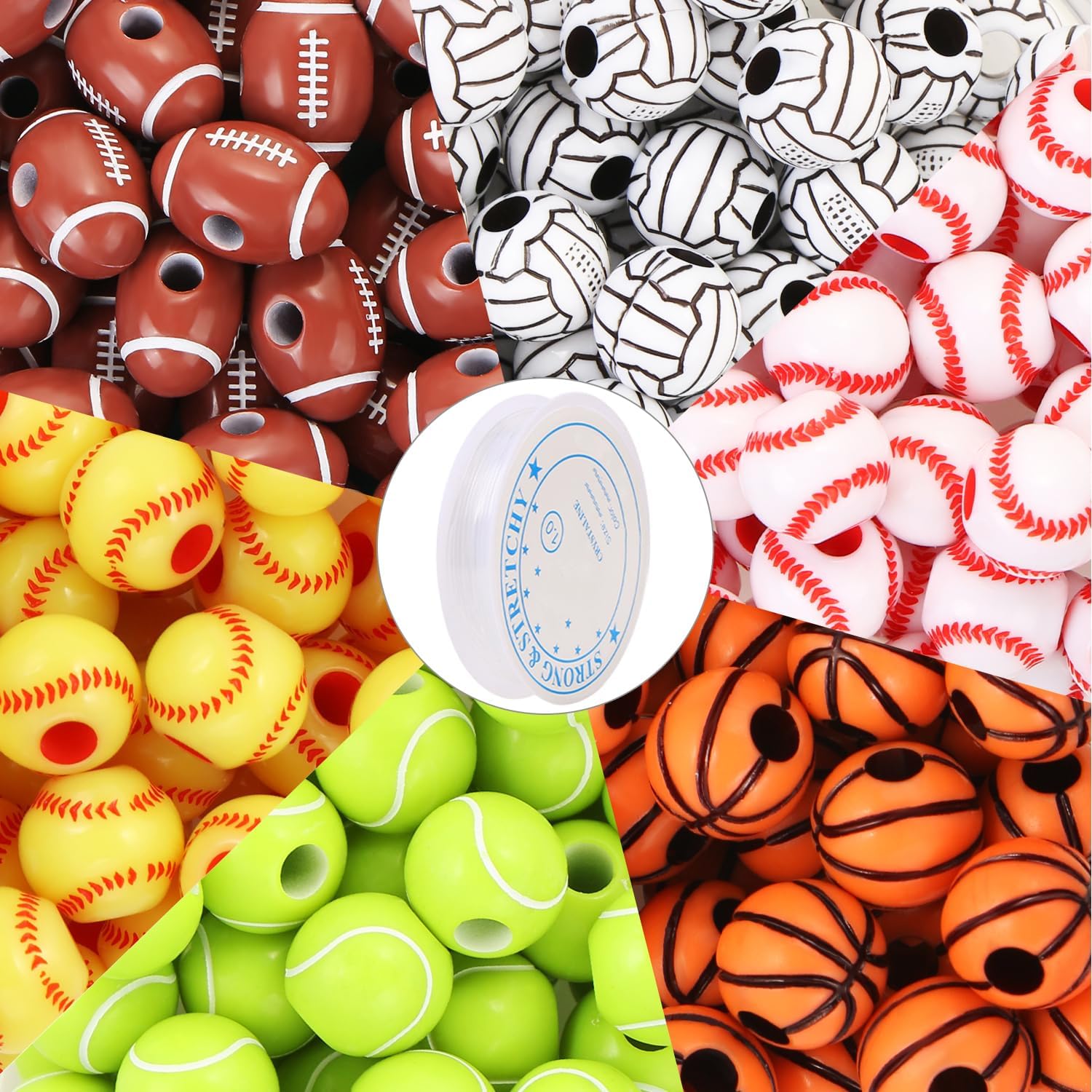 300 cuentas deportivas para hacer joyas, cuentas deportivas acrílicas a granel, béisbol, baloncesto, voleibol, softbol, fútbol, tenis, cuentas con