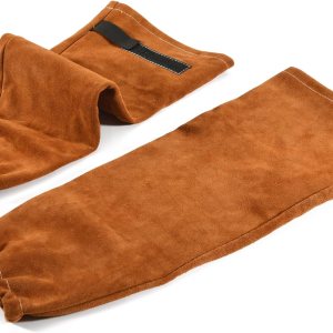 Mangas de trabajo de soldadura de cuero para hombres y mujeres, protección de brazo resistente al calor y al fuego, con costuras de Kevlar y forro Mangas de trabajo de soldadura de cuero para hombres y mujeres, protección de brazo resistente al calor y al fuego, con costuras de Kevlar y forro
