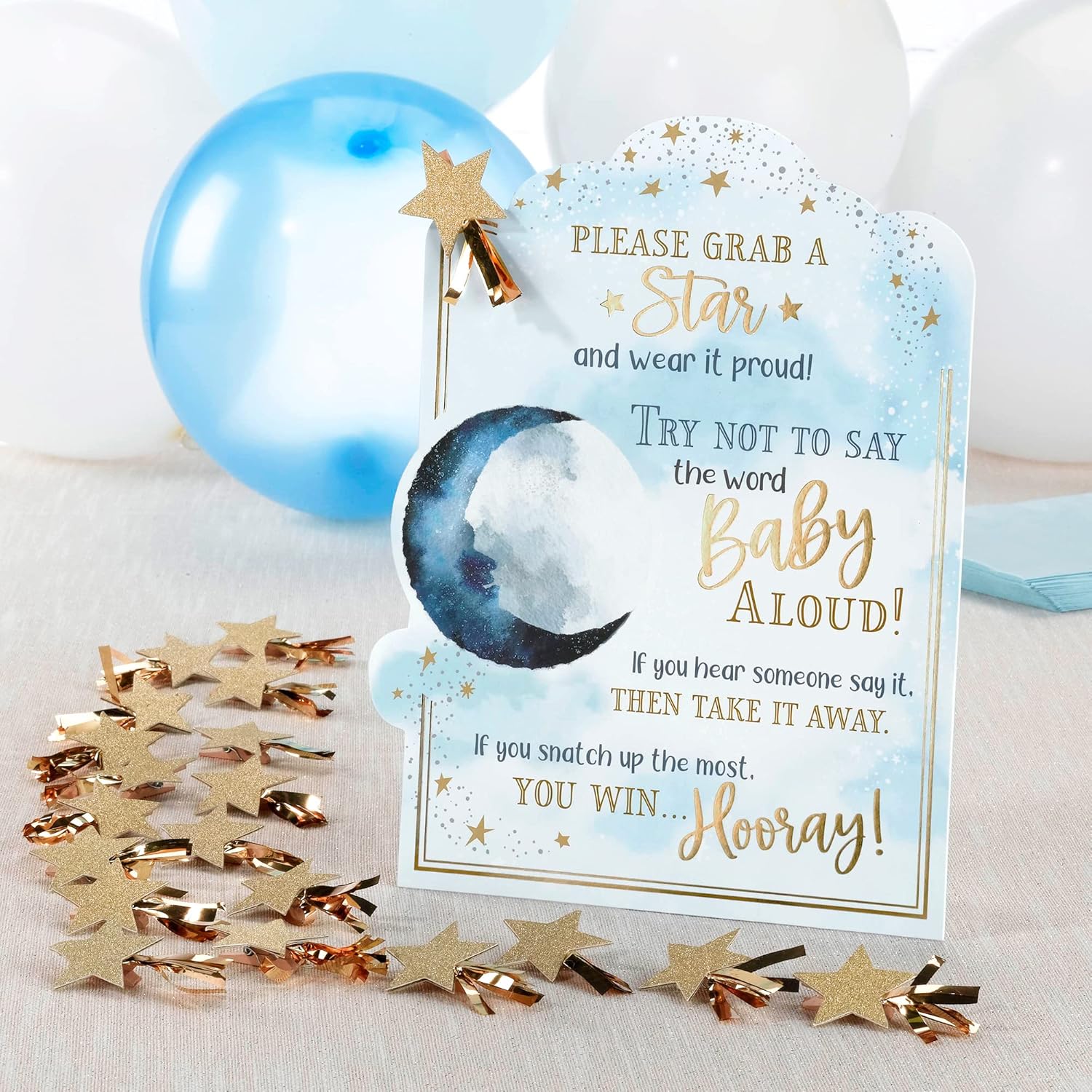Lillian Rose Juego de pinzas para baby shower con temática “Love You to The Moon and Back”, color azul