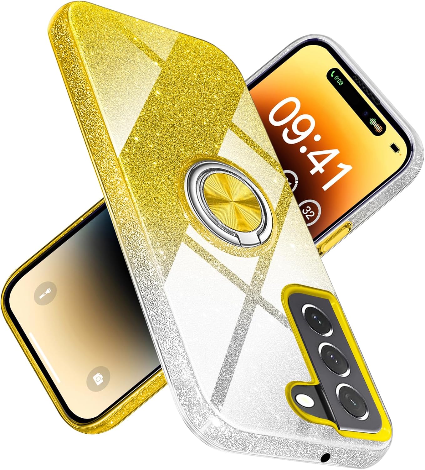 JUNAUTTB Funda para Samsung Galaxy S22 5G con soporte de anillo magnético, purpurina brillante, para niñas y mujeres, funda protectora de TPU y