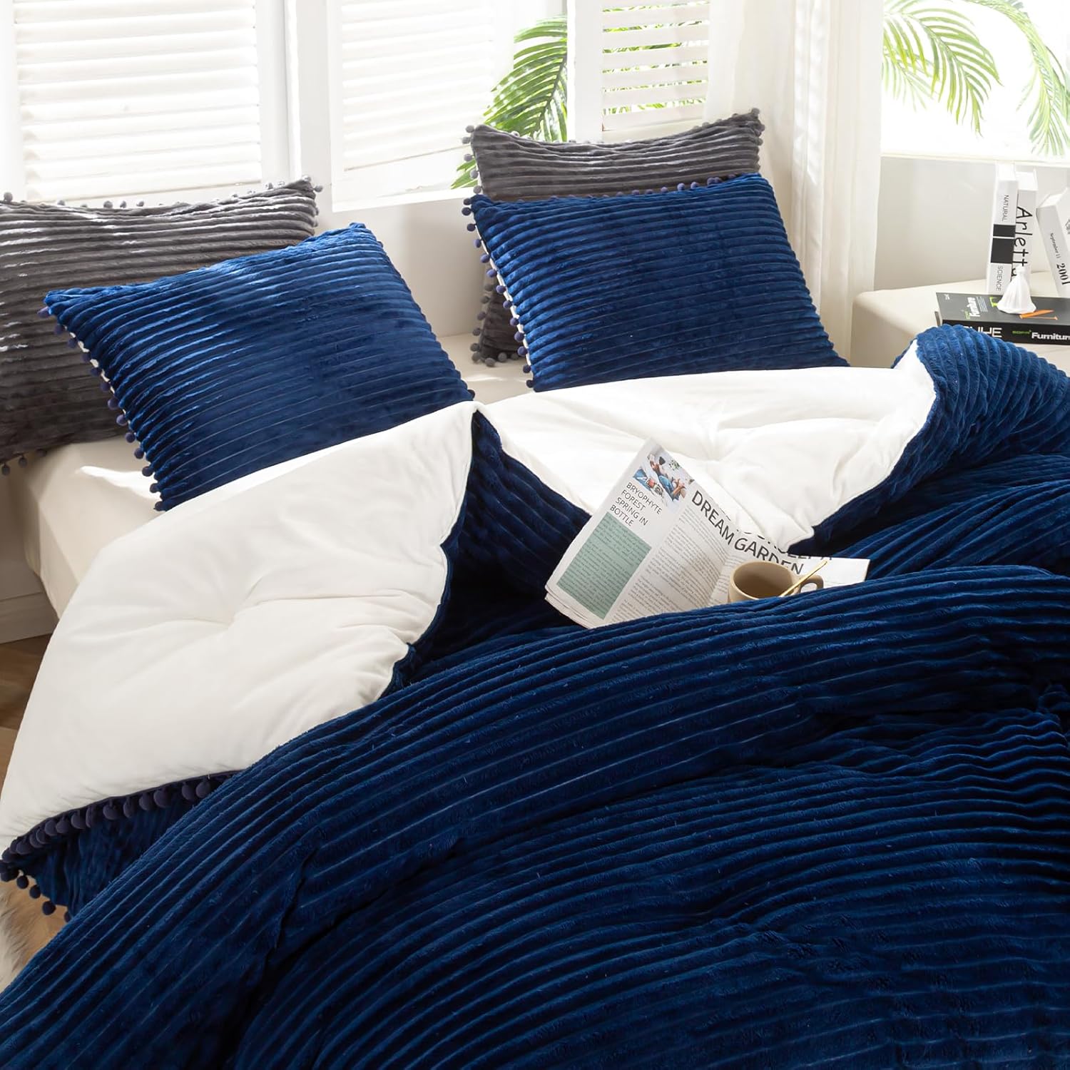 GOHOME Juego de edredón de 3 piezas tamaño Queen  Los juegos de ropa de cama de forro polar sherpa ultra suave incluyen fundas de almohada,