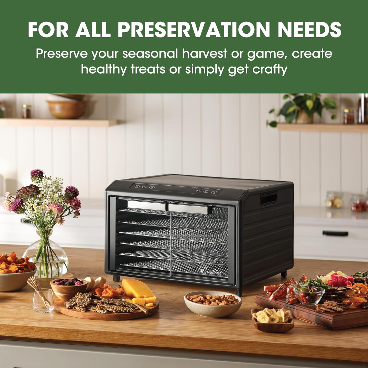 Excalibur Deshidratador eléctrico de alimentos Select Series 6 bandejas con control de temperatura ajustable, incluye bandejas de secado cromadas,