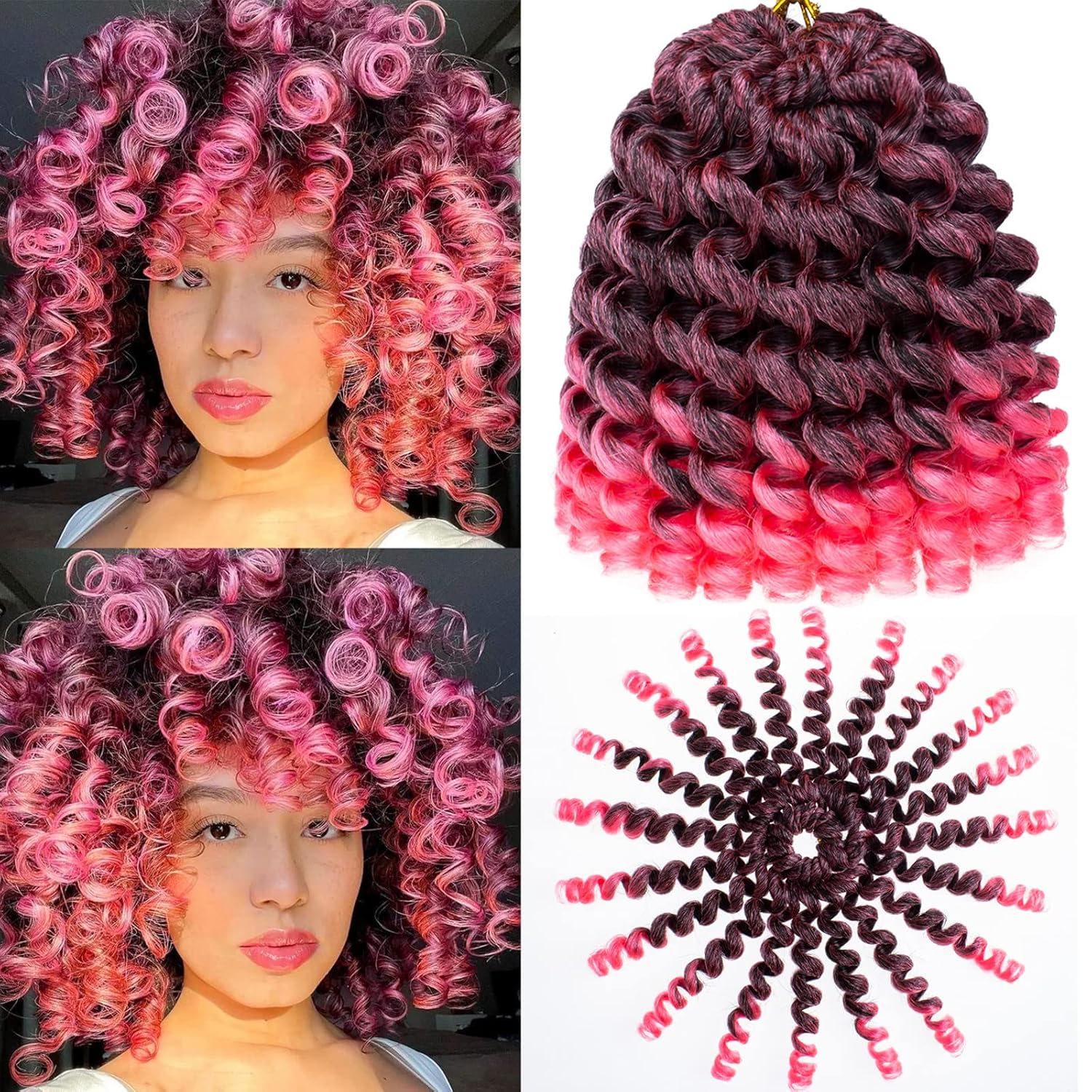 Leeven Pelo corto de 8 pulgadas de Jamaica Bounce Wand Curl Crochet Hair Senegalese Twist sintético trenzado de pelo Ombre rosa Jumpy Wand Rizado