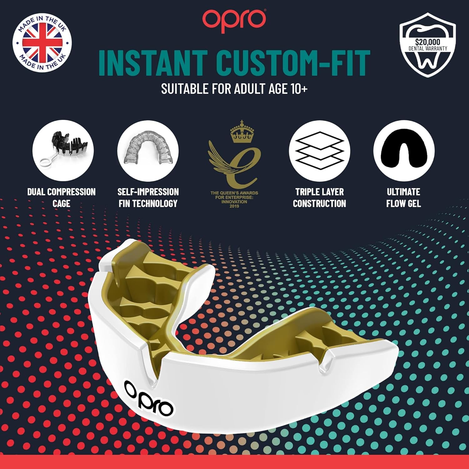 OPRO Protector bucal deportivo instantáneo a medida, protector bucal para dentista, revolucionaria tecnología de ajuste para máxima comodidad,