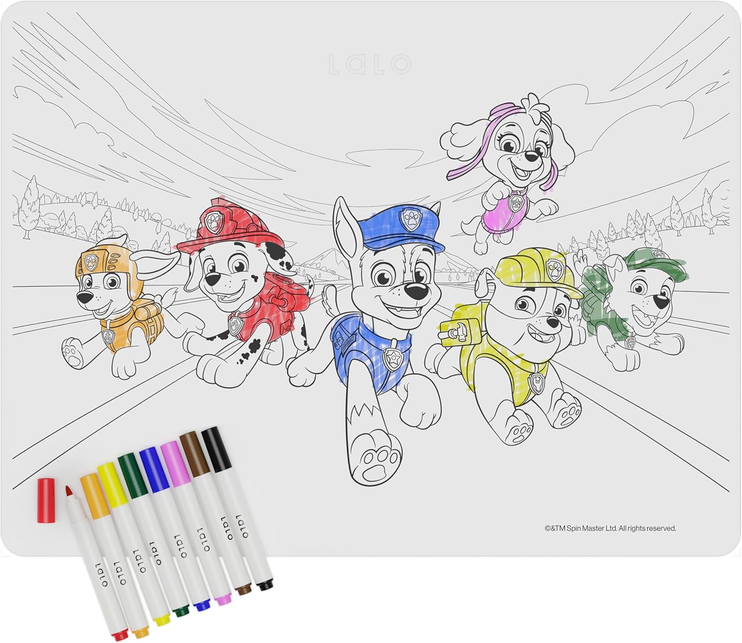 Lalo PAW Patrol – Tapete de dibujo reutilizable con marcadores de borrado en seco, tapete reutilizable de silicona transparente para garabatos,