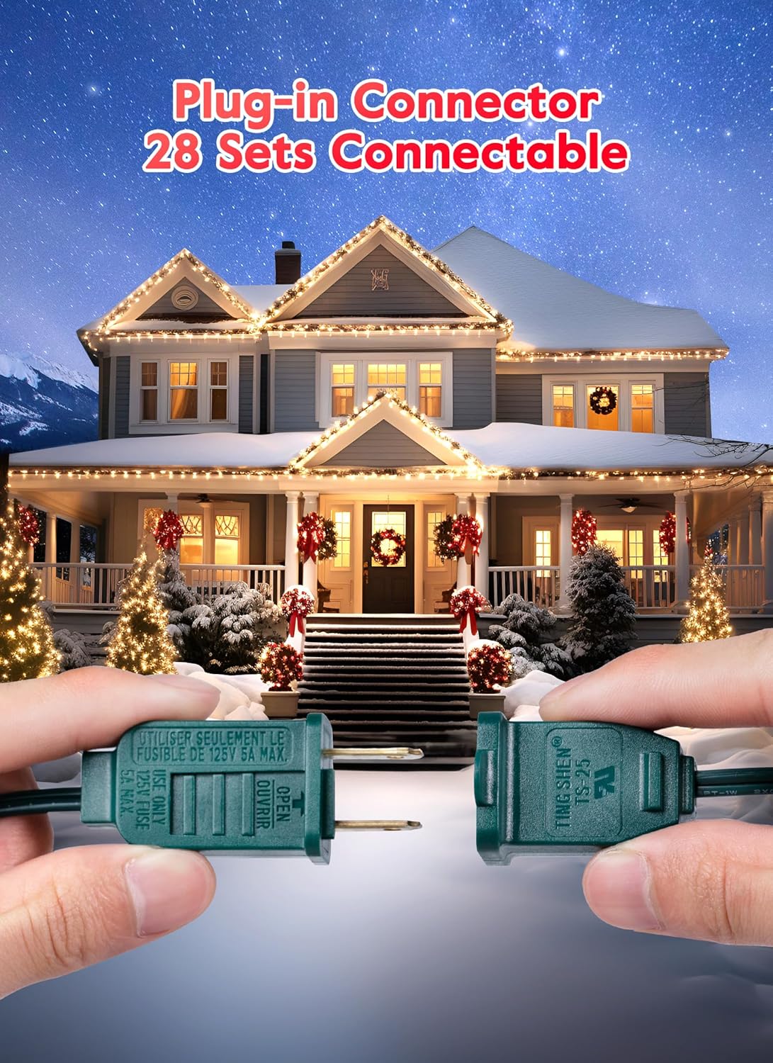 Luces LED vintage C9 de Navidad, cadena de luces C9 de 25 pies con 25 bombillas LED C9 de plástico, luces impermeables conectables al aire libre