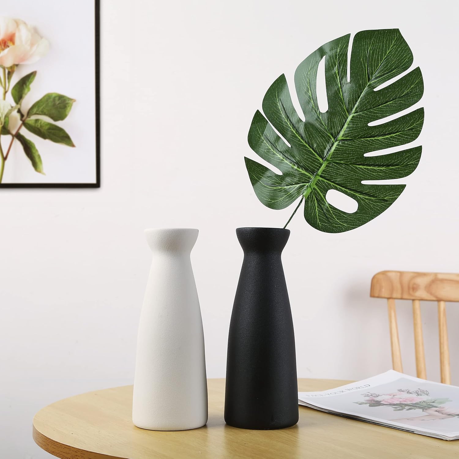 Jarrón de cerámica blanca, jarrón minimalista moderno, jarrón de cerámica blanca de hierba de las pampas, jarrón decorativo moderno, estilo bohemio