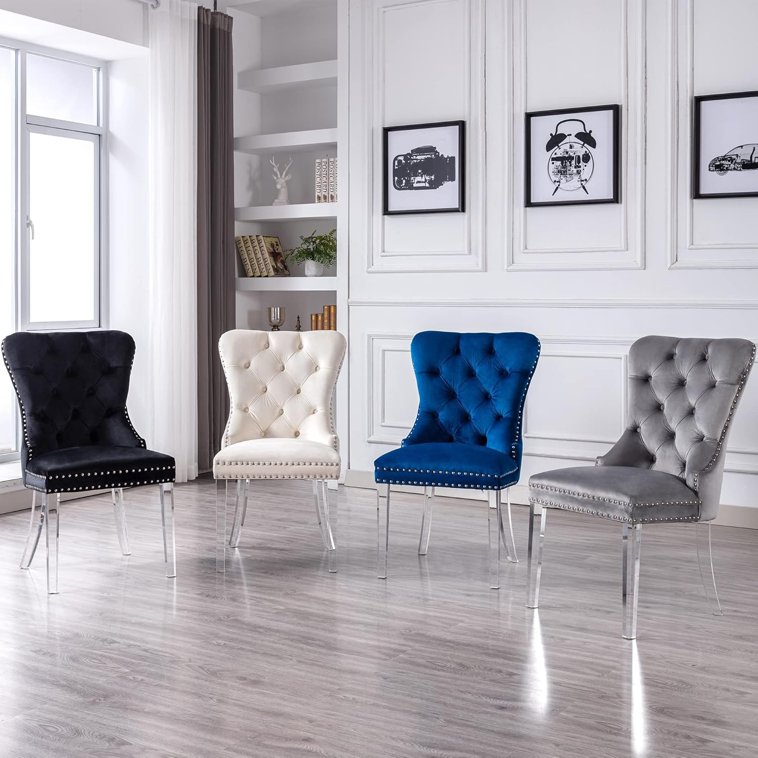 chairus Juego de 2 sillas de comedor modernas de terciopelo Parsons con respaldo copetudo, sillas de sala de estar con patas de acrílico