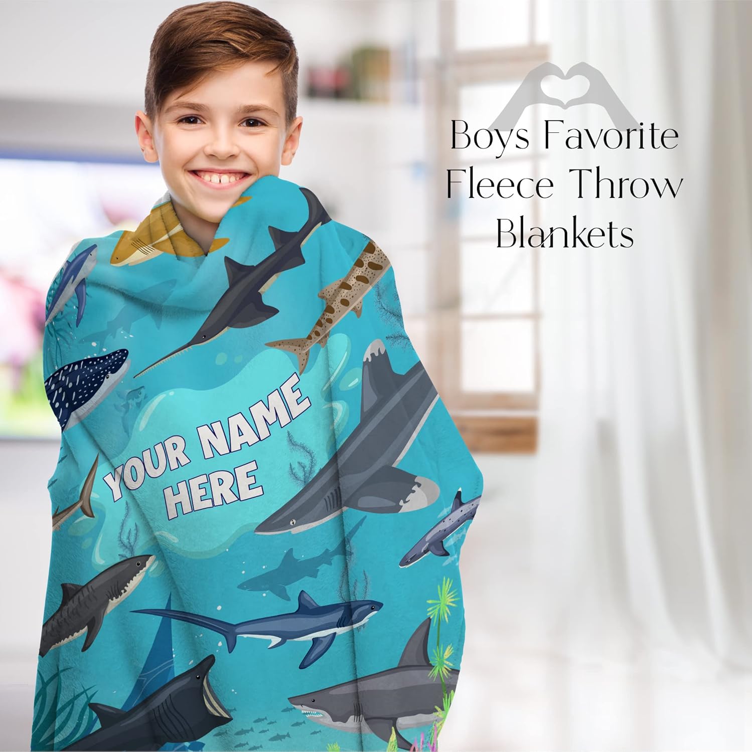 Manta personalizada de tiburón para niños, se envía al día siguiente y fabricada en Estados Unidos, cama de vellón suave, bonita decoración de