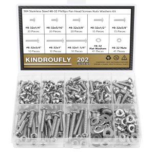 Juego de 202 piezas #8-32x 14″, 516″, 38″, 12″, 58″, 34″, 1″, 1-14″, Tornillos Phillips con cabeza sartén, tuercas y arandelas surtidas, acero Juego de 202 piezas #8-32x 14″, 516″, 38″, 12″, 58″, 34″, 1″, 1-14″, Tornillos Phillips con cabeza sartén, tuercas y arandelas surtidas, acero