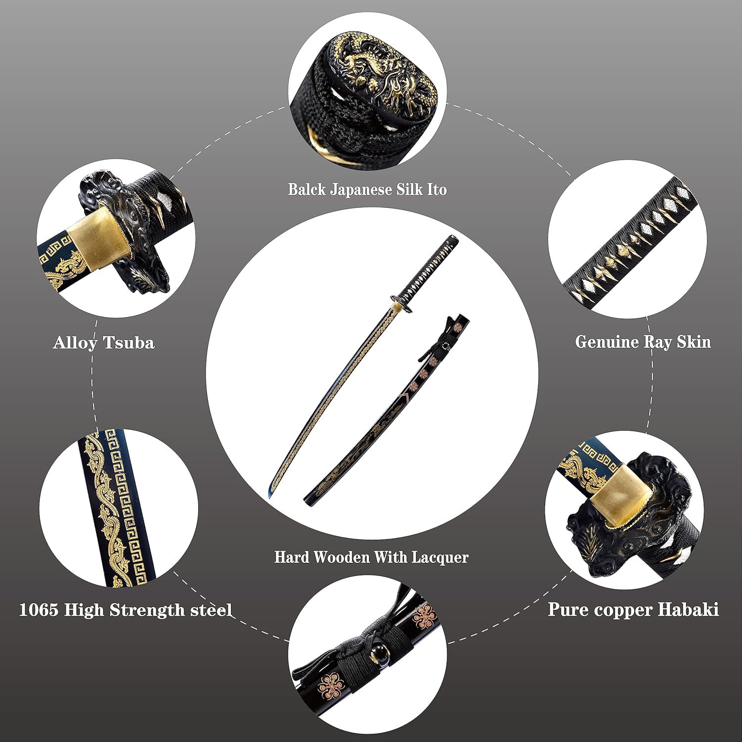 10451065 acero de alto carbono, Hademade espada samurai tradicional forjada a mano templada por calor, espada samurái tradicional, espada katana