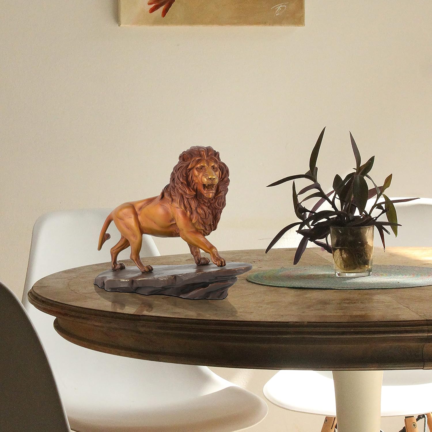Bronze Regal Lion – Estatua de león de cobre puro – Escultura de latón coleccionable para decoración de mesa – Figura para decoración del hogar y