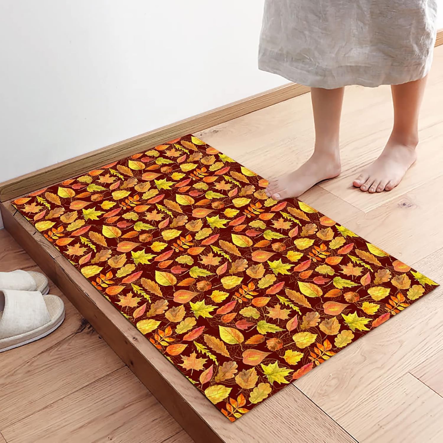 Autumn Leaf Indoor Beth Mat, Entrance Floor Mat Rubber Backing Anti-Slip Beth Mat Machine Washable Door Rugs for Bathroom Kitchen Decor Thanksgiving