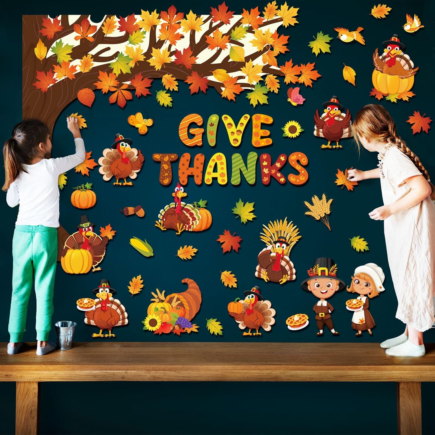 Zonon Juego de 114 tablones de anuncios de Acción de Gracias, árbol de Acción de Gracias, juego de tablón de anuncios religioso de pavo y calabaza