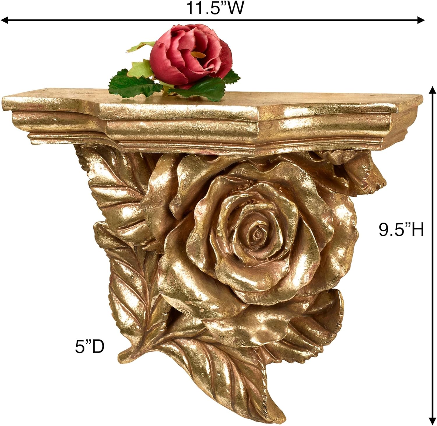 Touch of Class Estante de pared rosa – Oro envejecido – Floral – Estilo victoriano decorativo
