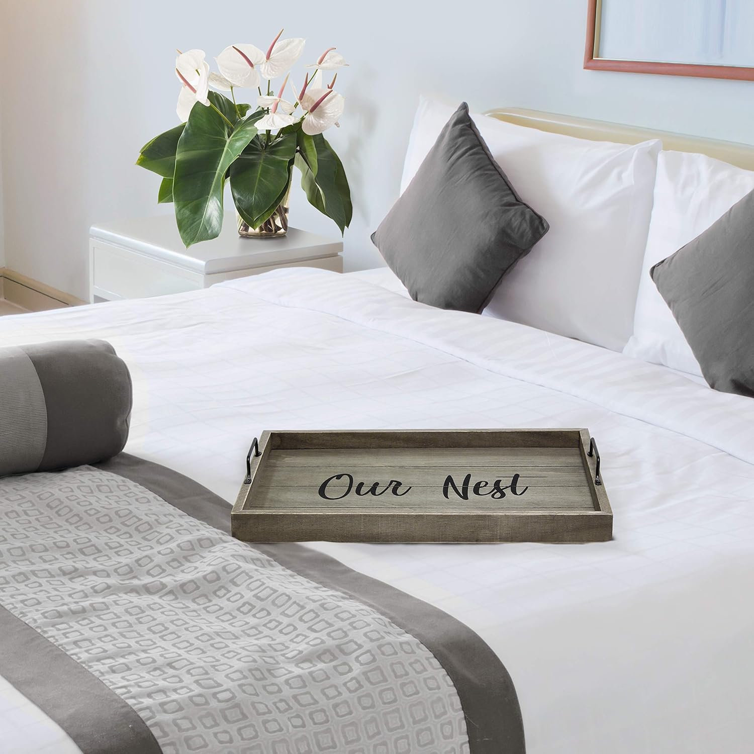 Elegant Designs HG2000-RGO Bandeja decorativa de madera para servir con asas, 15.50 x 12 pulgadas, Our Nest