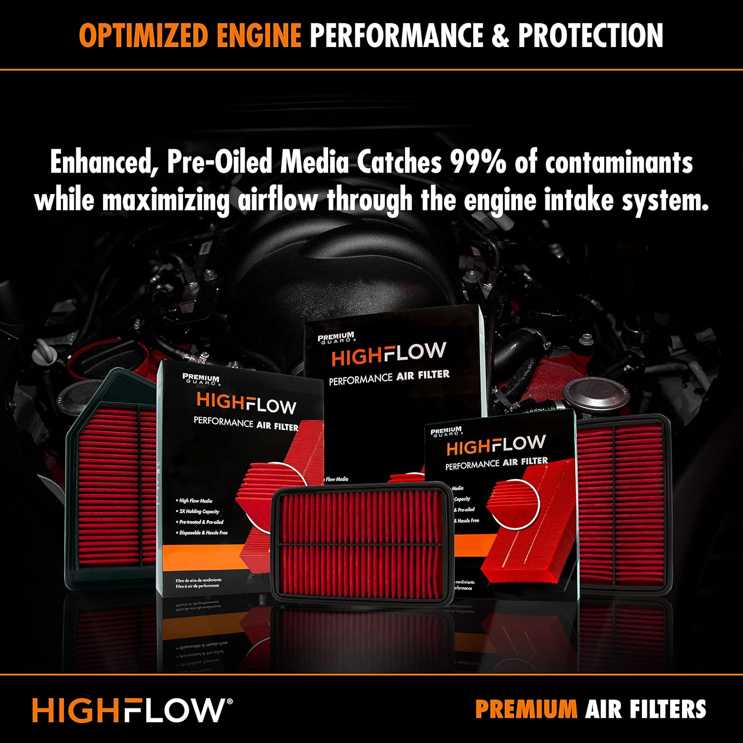 HIGHFLOW PA6165X, filtro de aire de motor desechable preengrasado de alto rendimiento  Compatible con Dodge Grand Caravan 2020-11, Chrysler Town &