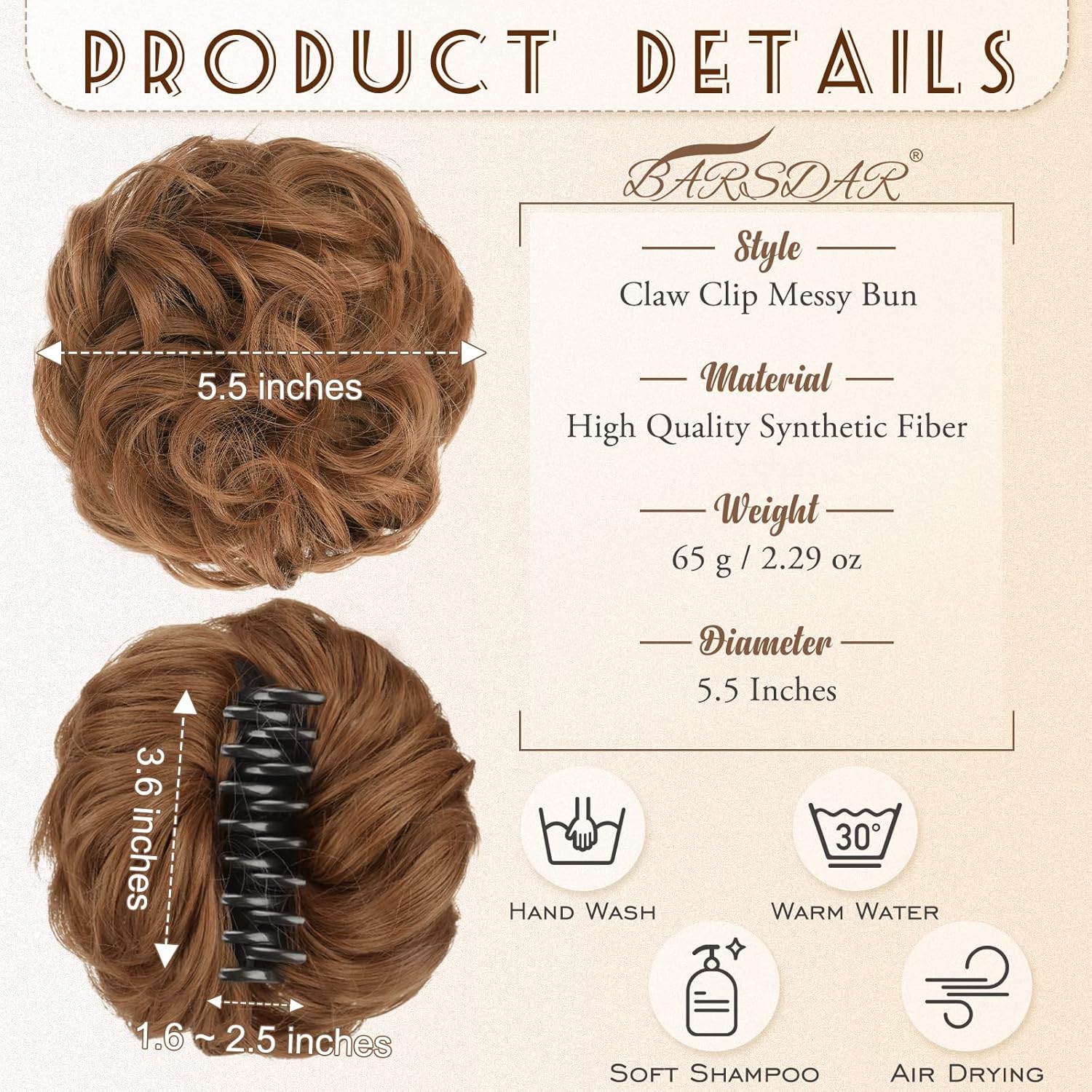 BARSDAR Extensiones de moño de cabello desordenado, clip de garra, extensiones de moño desordenado, ondulado, rizado, desordenado, moño con clip en