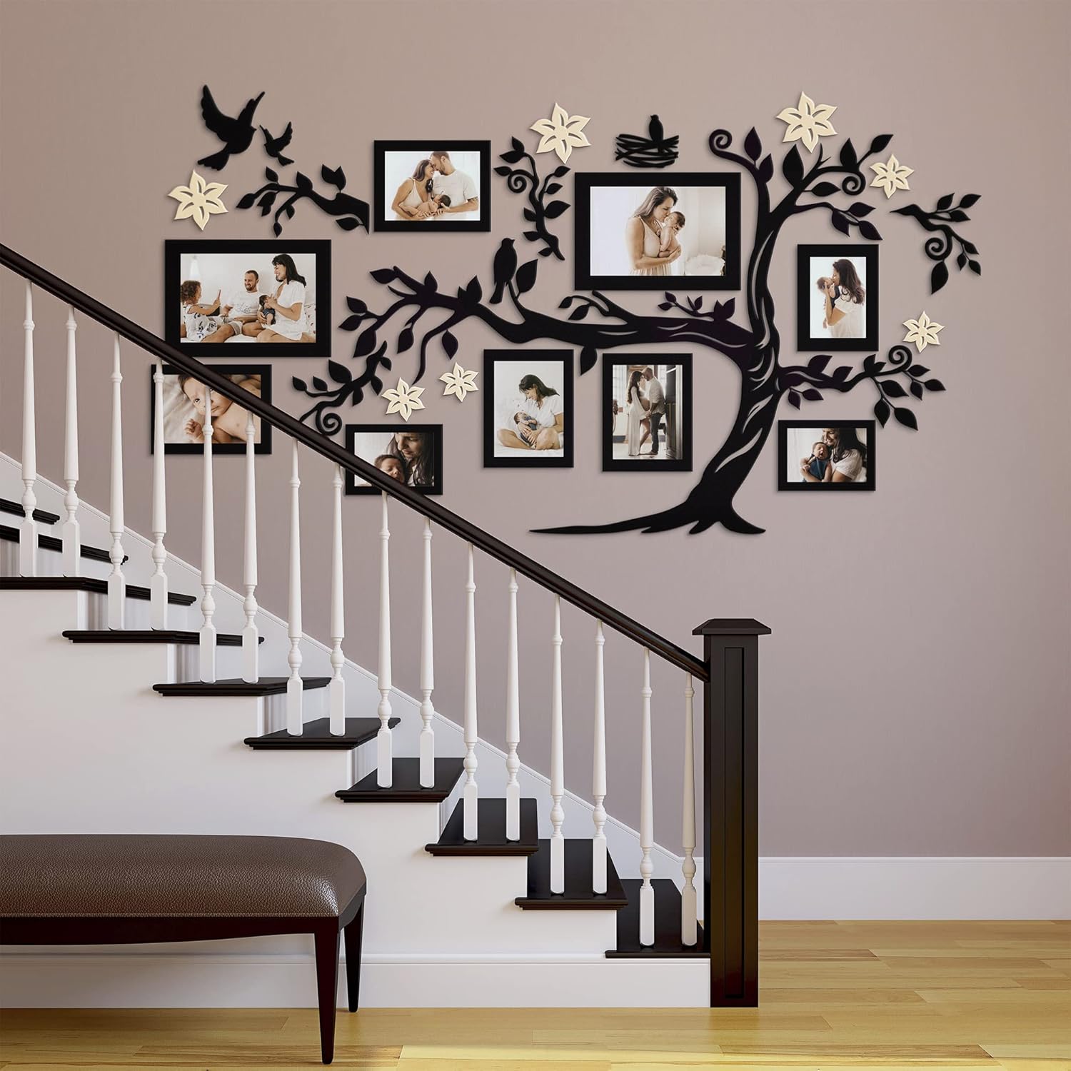 78×44″ Large Home Decor Wood Family Tree Wall Decal with Frame Pictures STANDARD, Decoraciones Para Salas de Casa Wall Art, Wall Stickers for Living