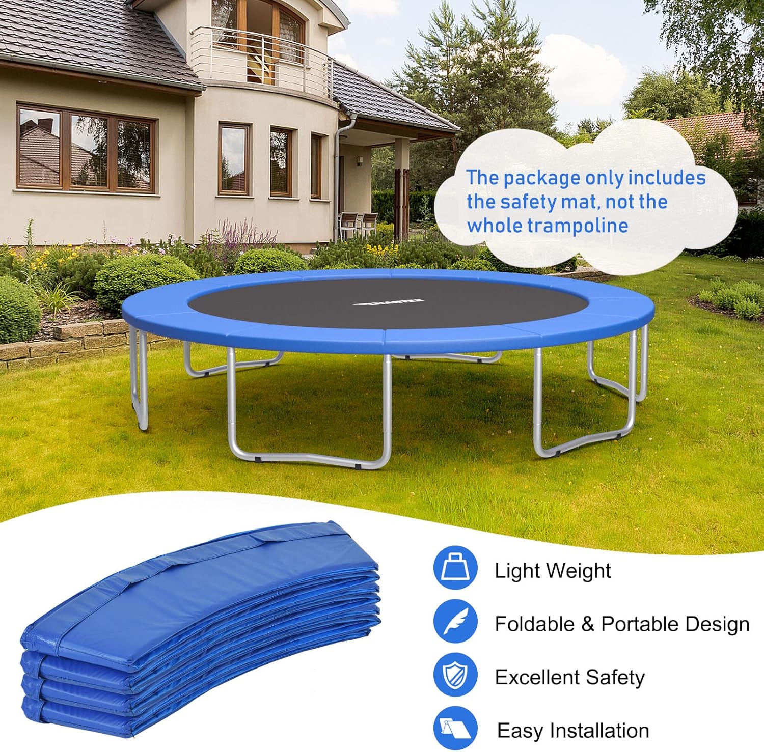 Giantex Almohadilla de trampolín de 8 pies, 10 pies, 12 pies, 14 pies, 15 pies, 16 pies, resistente al desgarro, almohadilla de protección de
