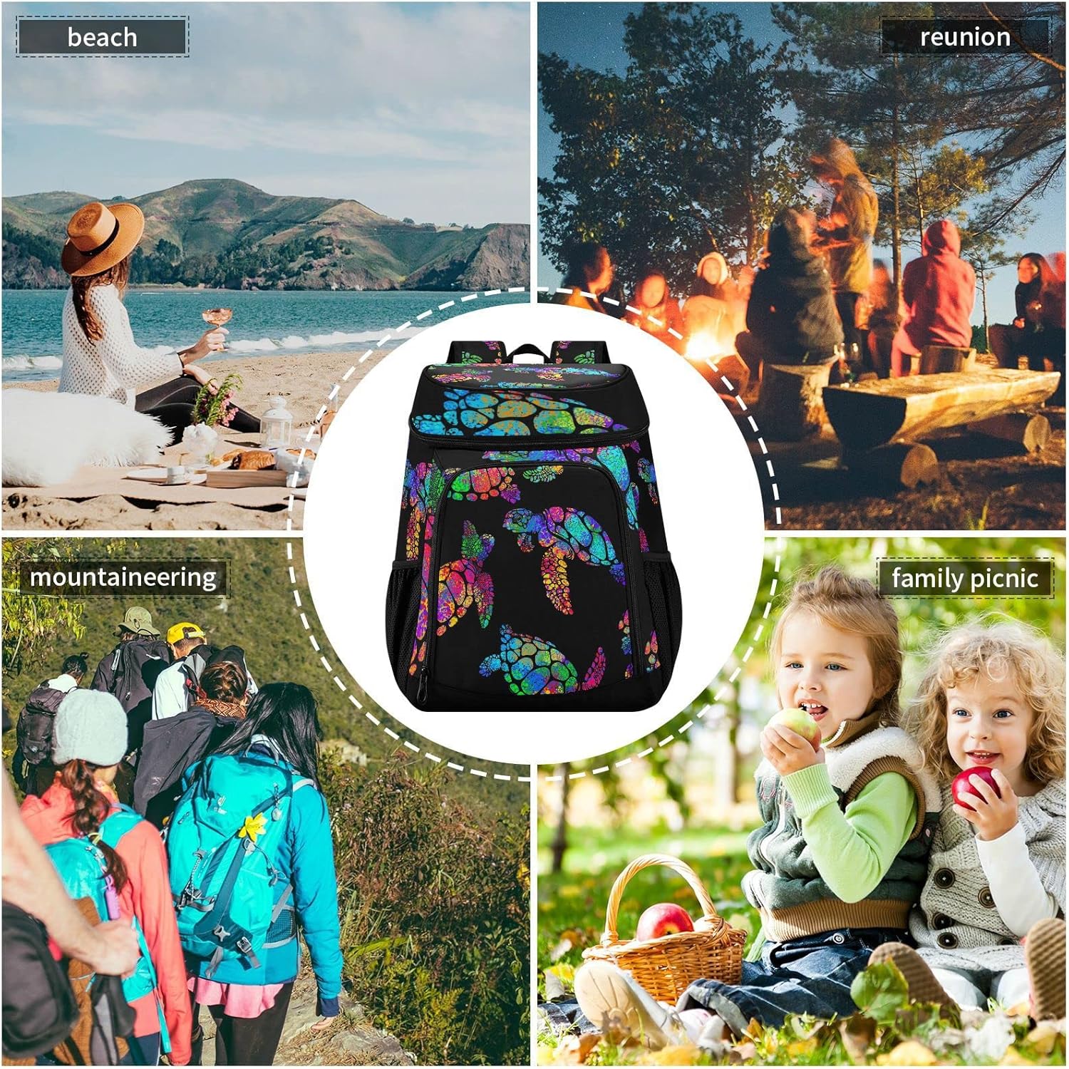 Mochila bohemia con diseño de tortuga marina a prueba de fugas, aislada, impermeable, suave, para la playa, para hombres y mujeres, para el trabajo,