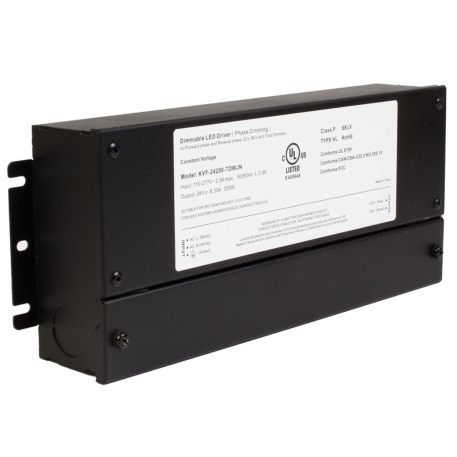 Controlador regulable Triac de 24 V con certificación UL de 200 W, 110 V – 277 V, transformador de CA, fuente de alimentación de voltaje constante