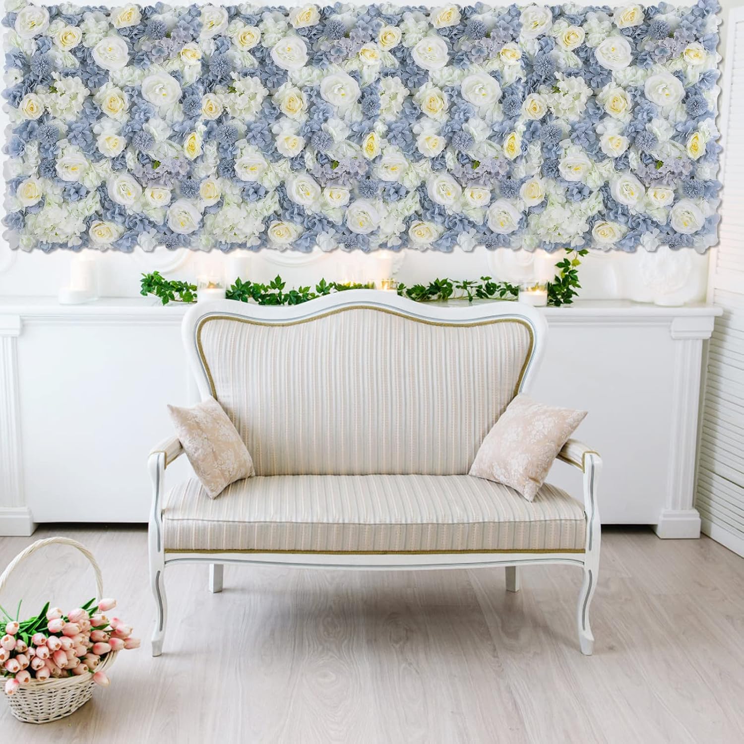 U’Artliens – Juego de paneles de pared de flores, telón de fondo de pared artificial de 24 x 16 pulgadas, panel floral de hortensias de seda 3D para