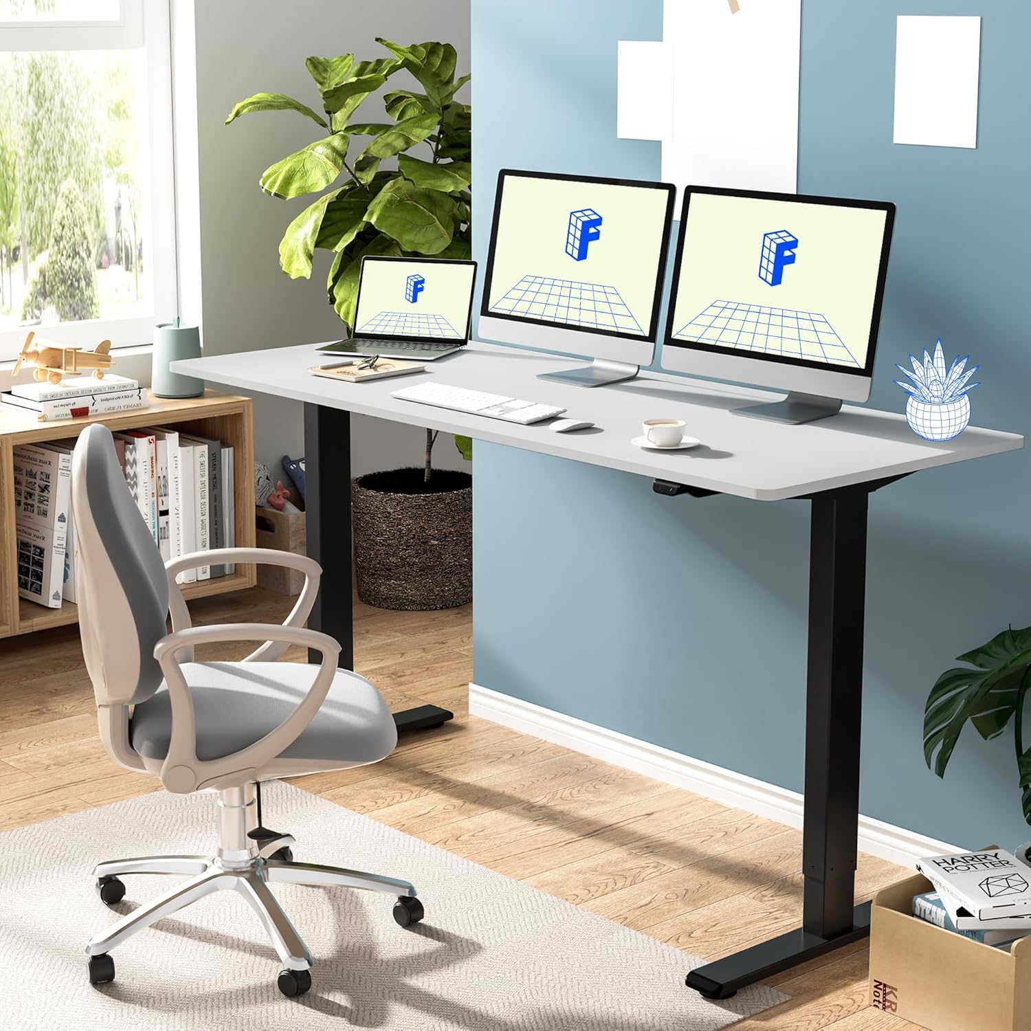 FLEXISPOT Escritorio eléctrico de altura ajustable, marco de escritorio de acero resistente con teclado inteligente automático (marco negro + 2