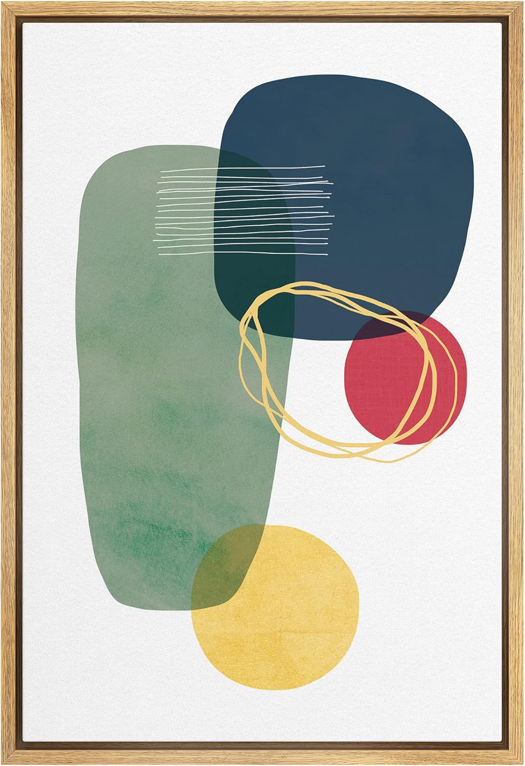 SIGNFORD Lienzo enmarcado para pared, líneas y círculos verdes, azules, rojos, amarillos y dorados, formas geométricas, ilustraciones, minimalismo,