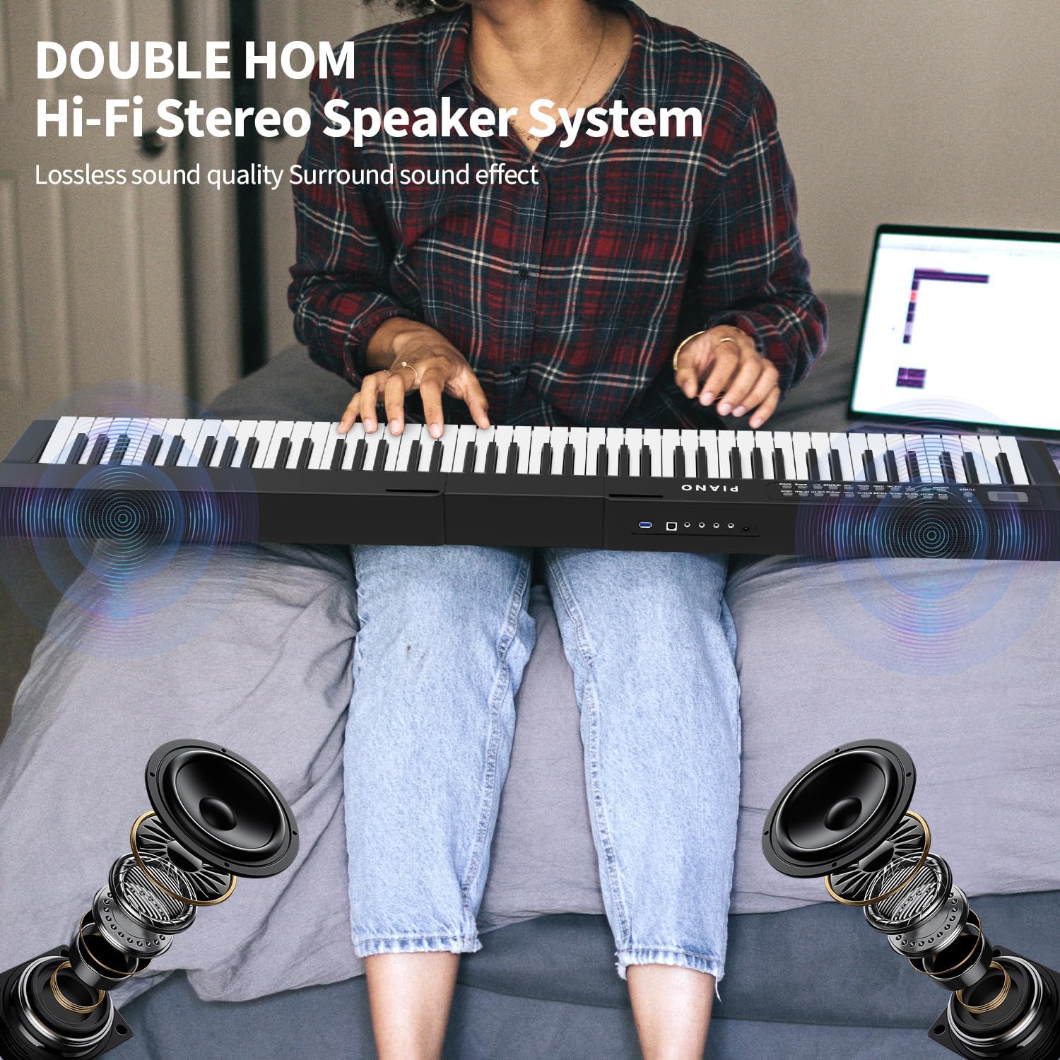 Piano digital de 88 teclas, tamaño completo, juego de teclado electrónico semipesado con soporte, altavoces integrados, teclado de piano eléctrico