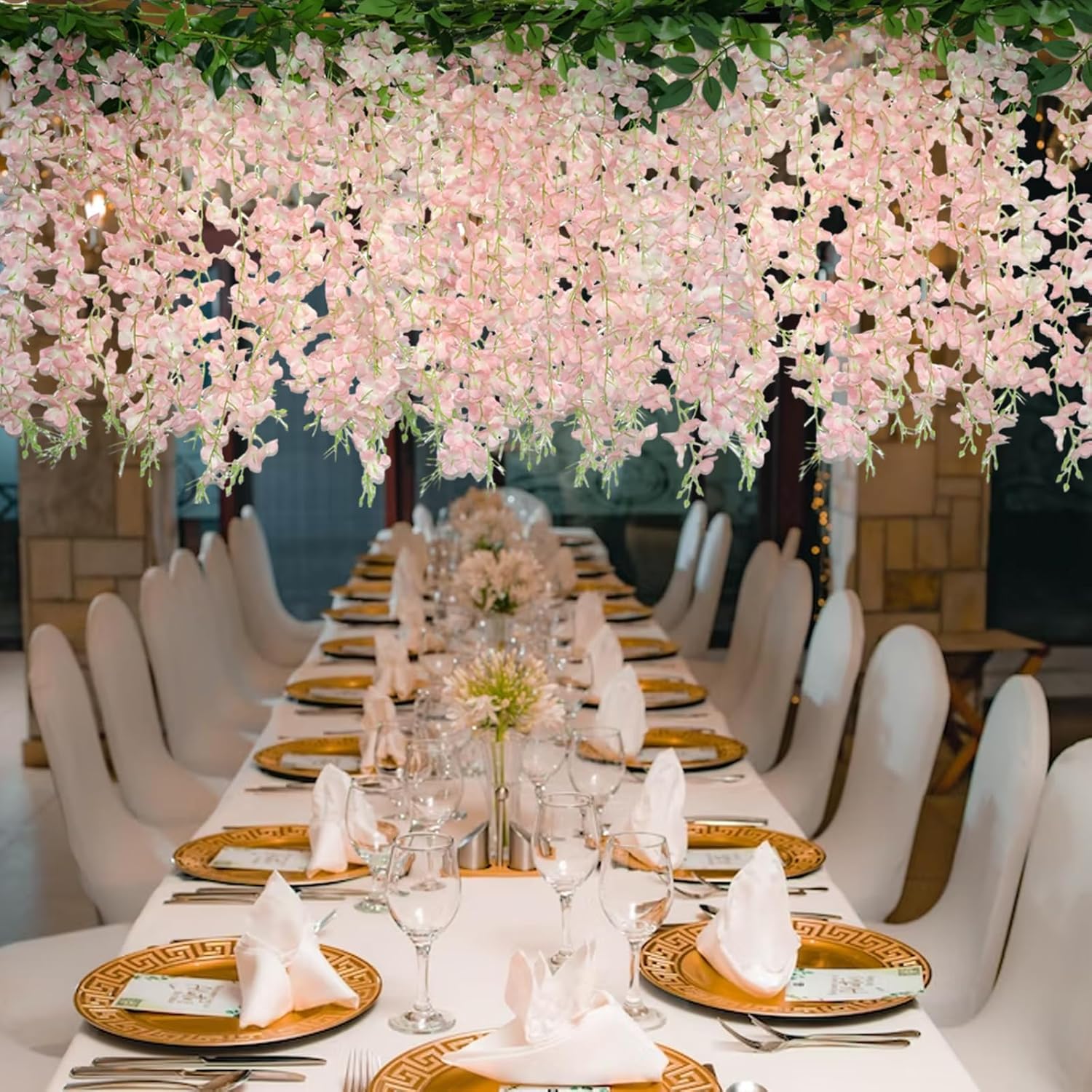 ZINHO Flores colgantes de glicinia, 60 ramas, guirnalda de flores de glicina rosa para decoración de boda, recepción, arco al aire libre, fiesta,